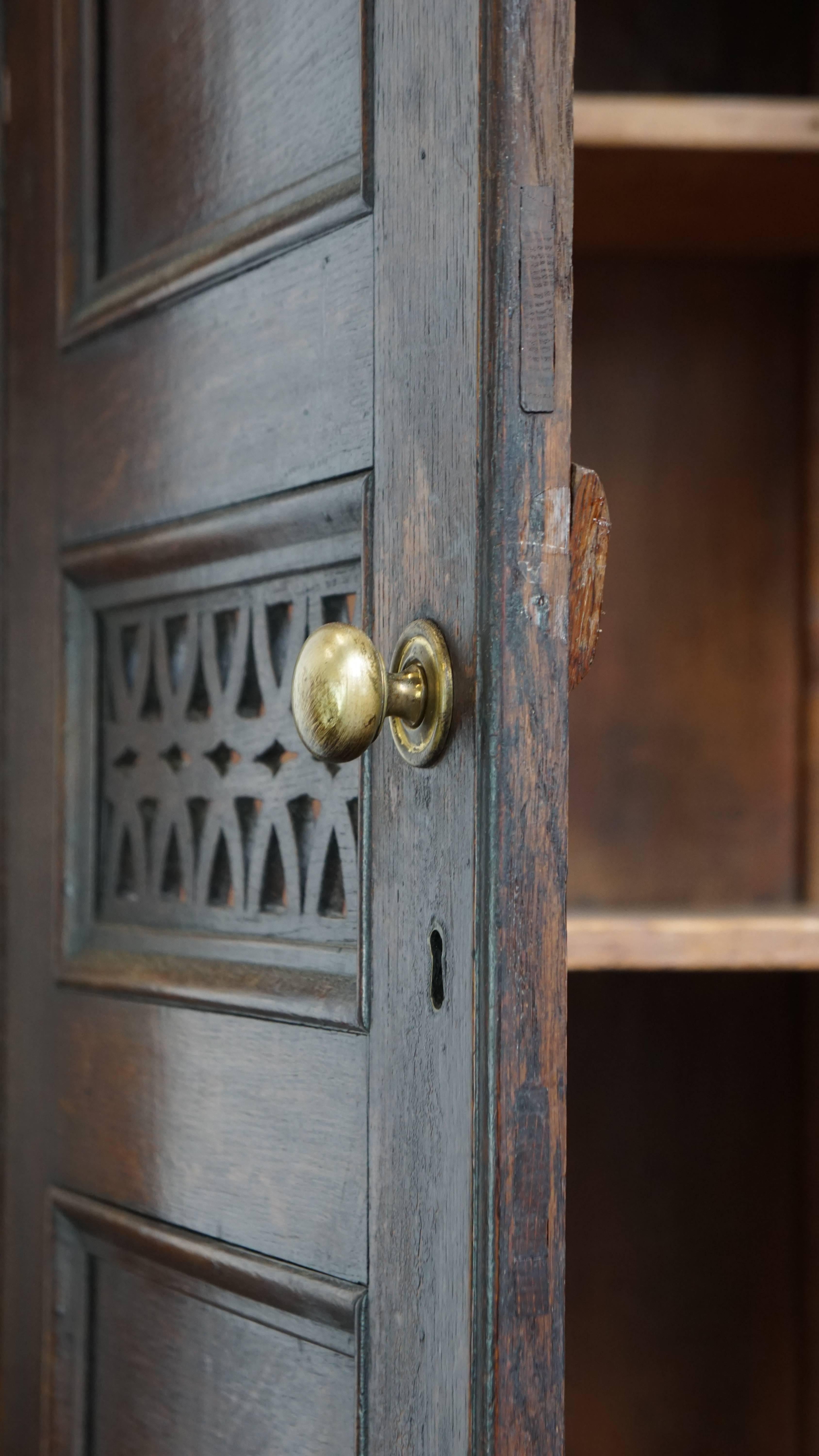 Wood Antique English Oak Food Cupboard from the Late 18th / Early 19th Century For Sale