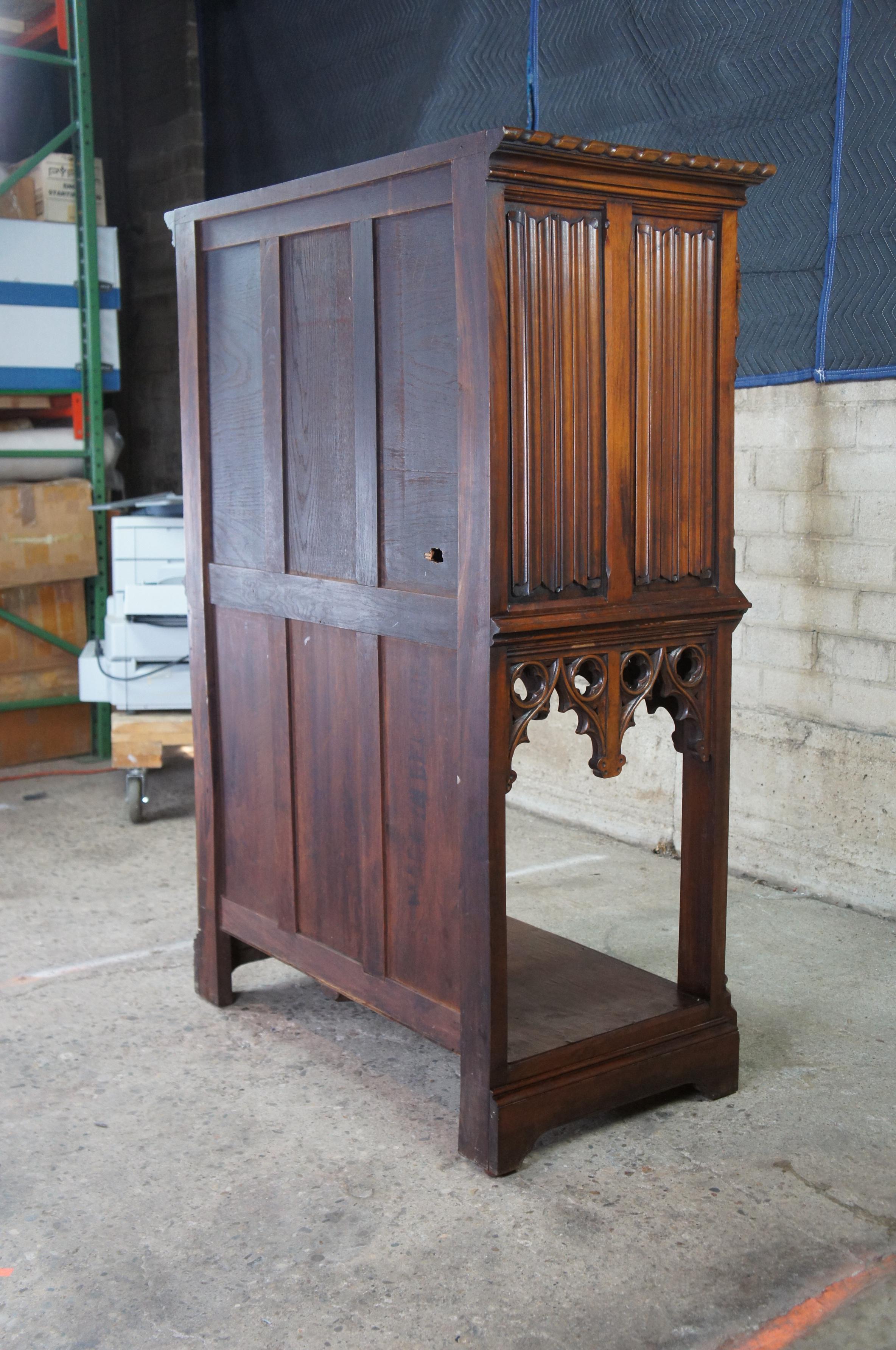 Antique English Oak Gothic Revival Altar Cabinet Court Cupboard Secretary Desk 4