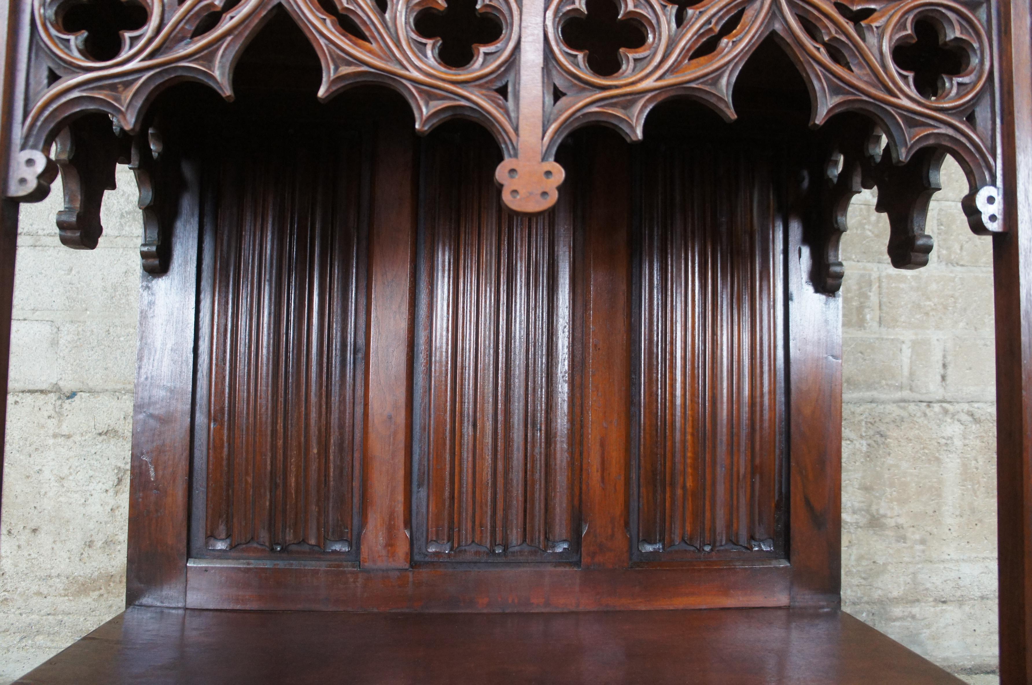 Antique English Oak Gothic Revival Altar Cabinet Court Cupboard Secretary Desk 1