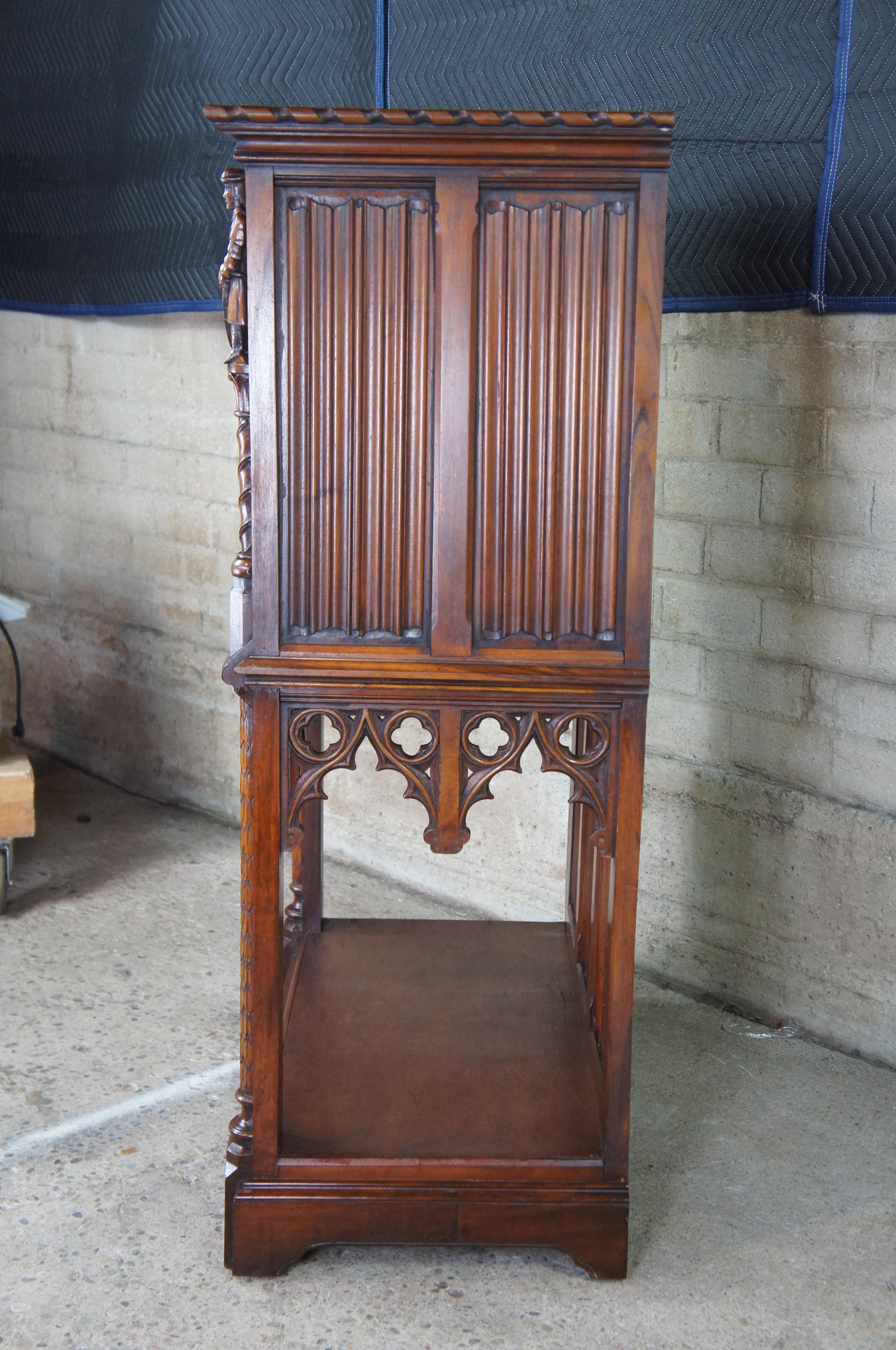 Antique English Oak Gothic Revival Altar Cabinet Court Cupboard Secretary Desk 2