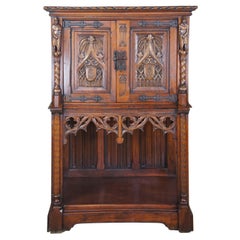 Antique chêne anglais Gothic Revival Altar Cabinet Court Cupboard Secretary Desk