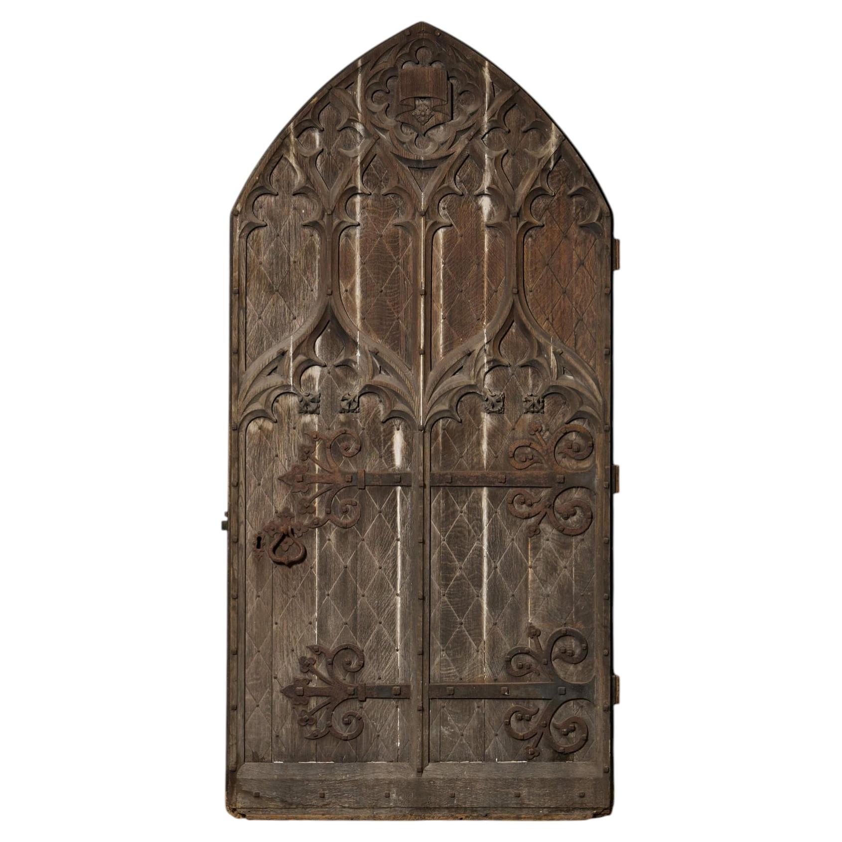 Antique English Oak Gothic Style Church Door