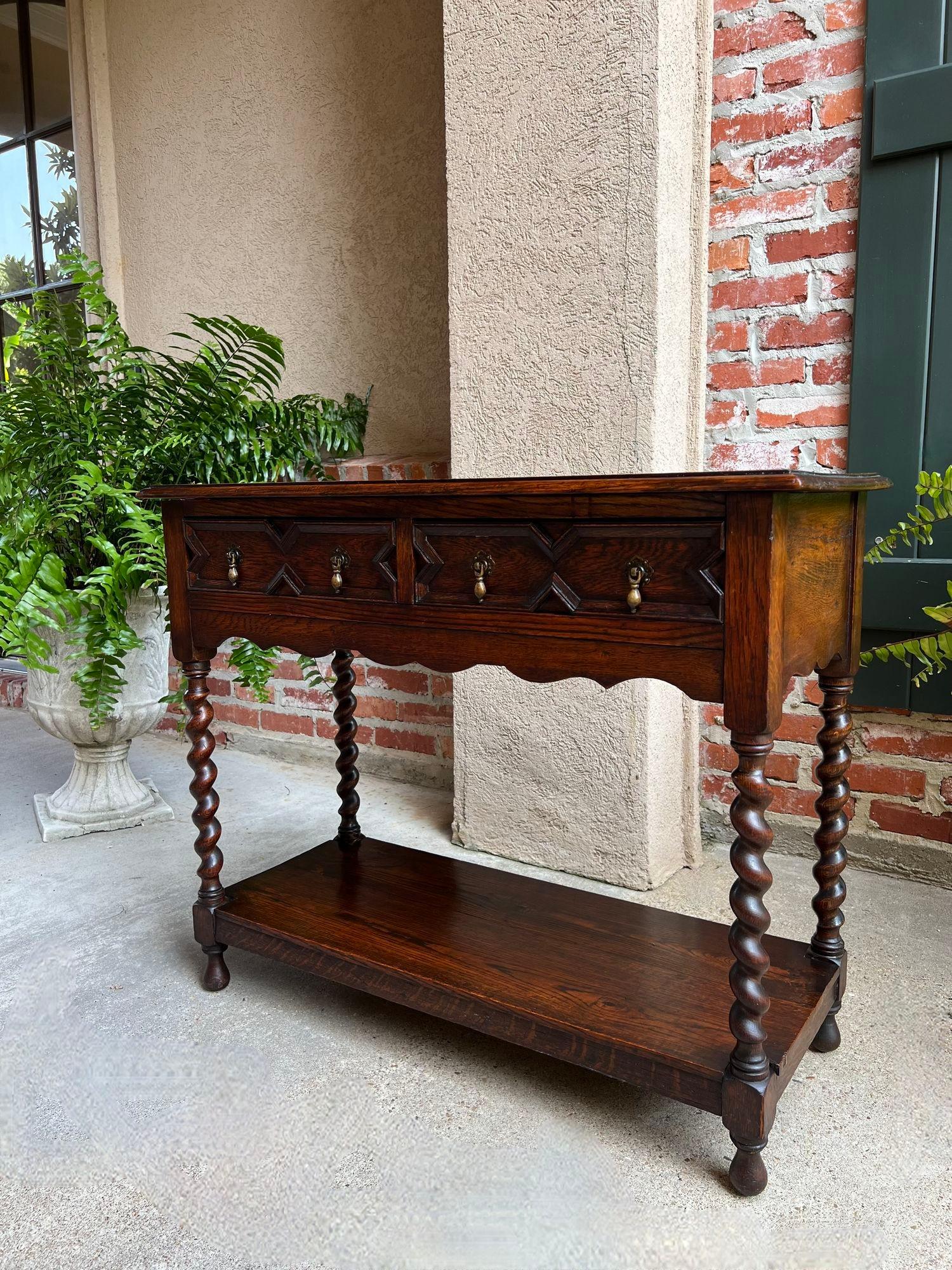 Antique English Oak Hall Sofa Table Console BARLEY TWIST Jacobean Carved Petite 7