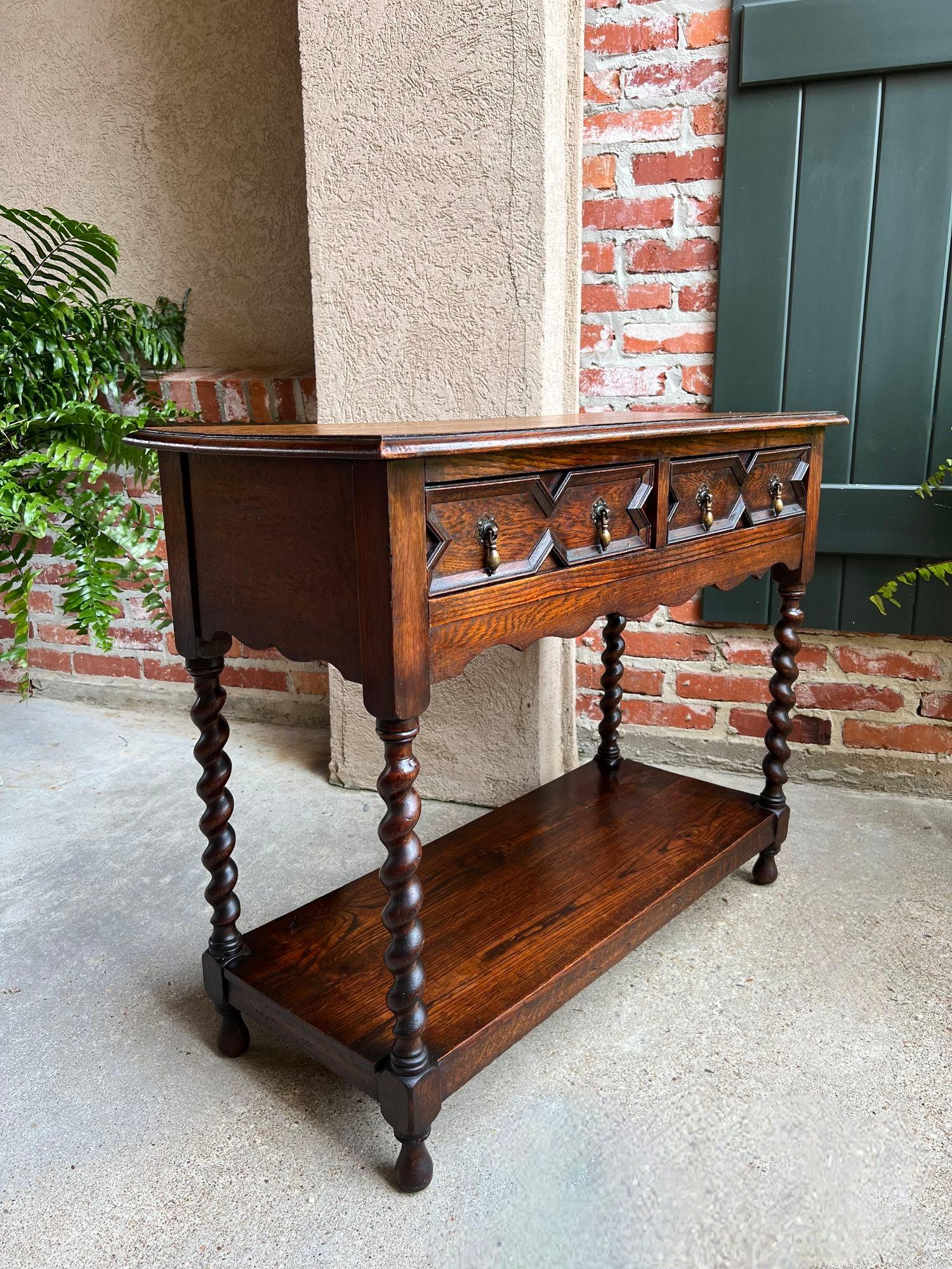 Antique English Oak Hall Sofa Table Console BARLEY TWIST Jacobean Carved Petite 8