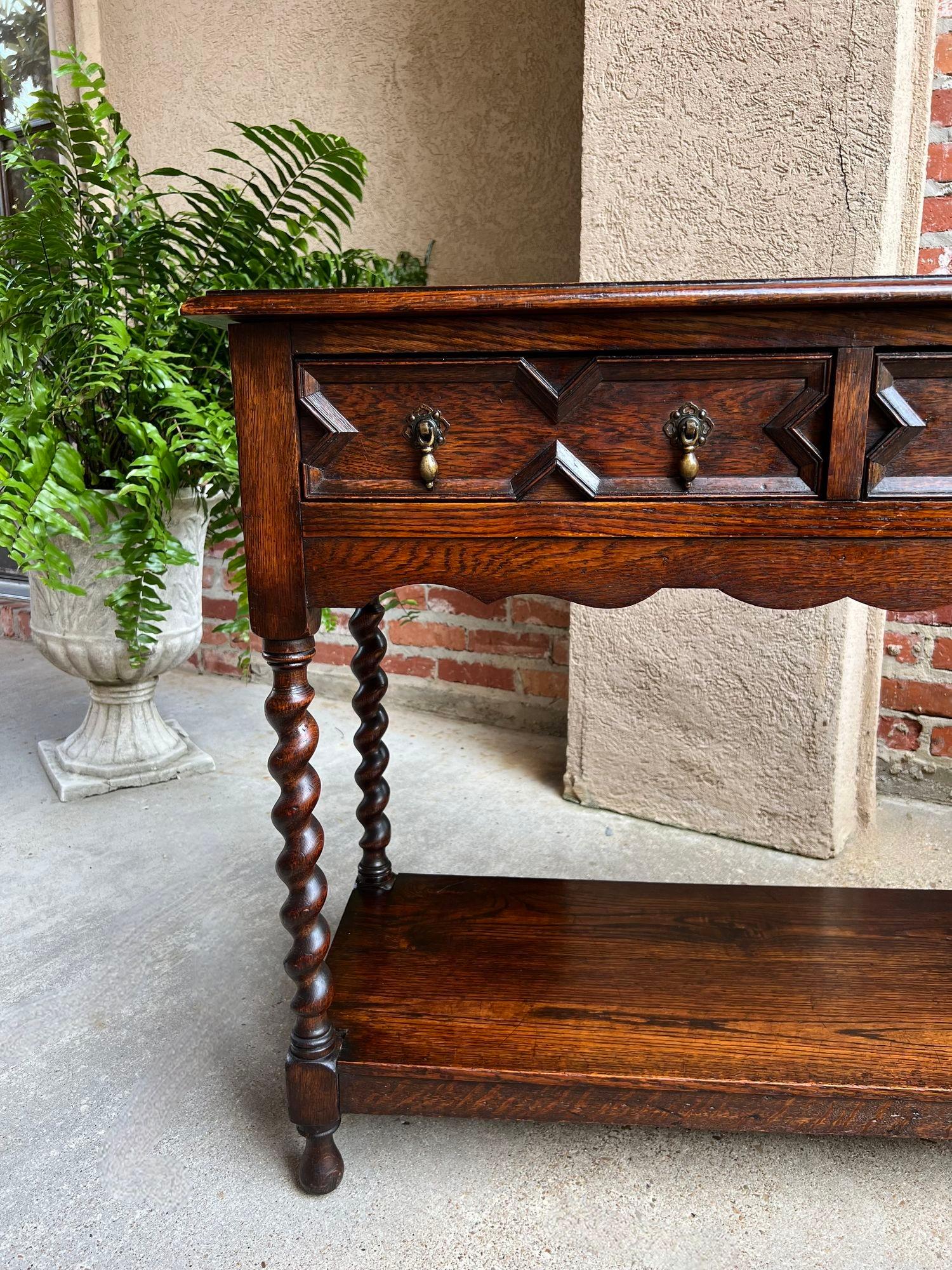 Antique English Oak Hall Sofa Table Console BARLEY TWIST Jacobean Carved Petite 9