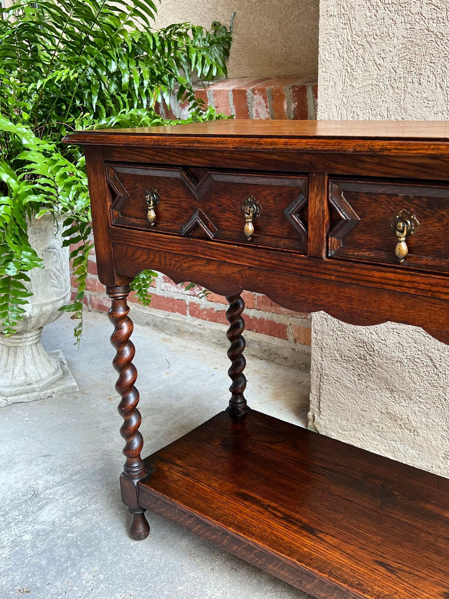 Antique English Oak Hall Sofa Table Console BARLEY TWIST Jacobean Carved Petite 10