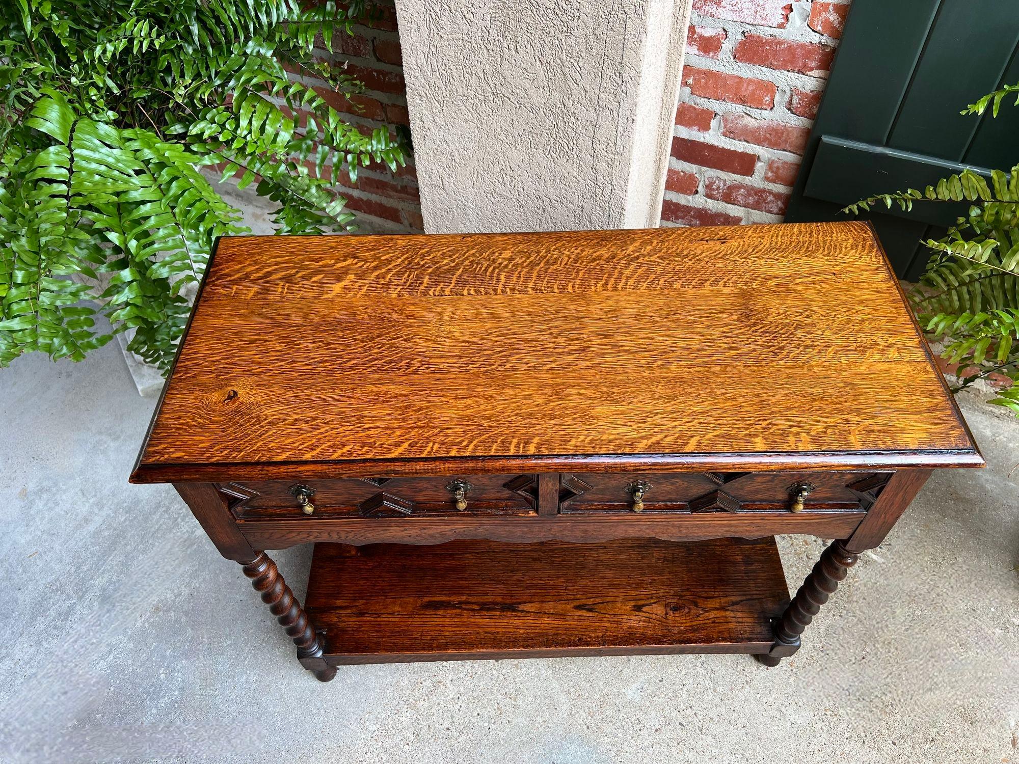 Antique English Oak Hall Sofa Table Console BARLEY TWIST Jacobean Carved Petite 12