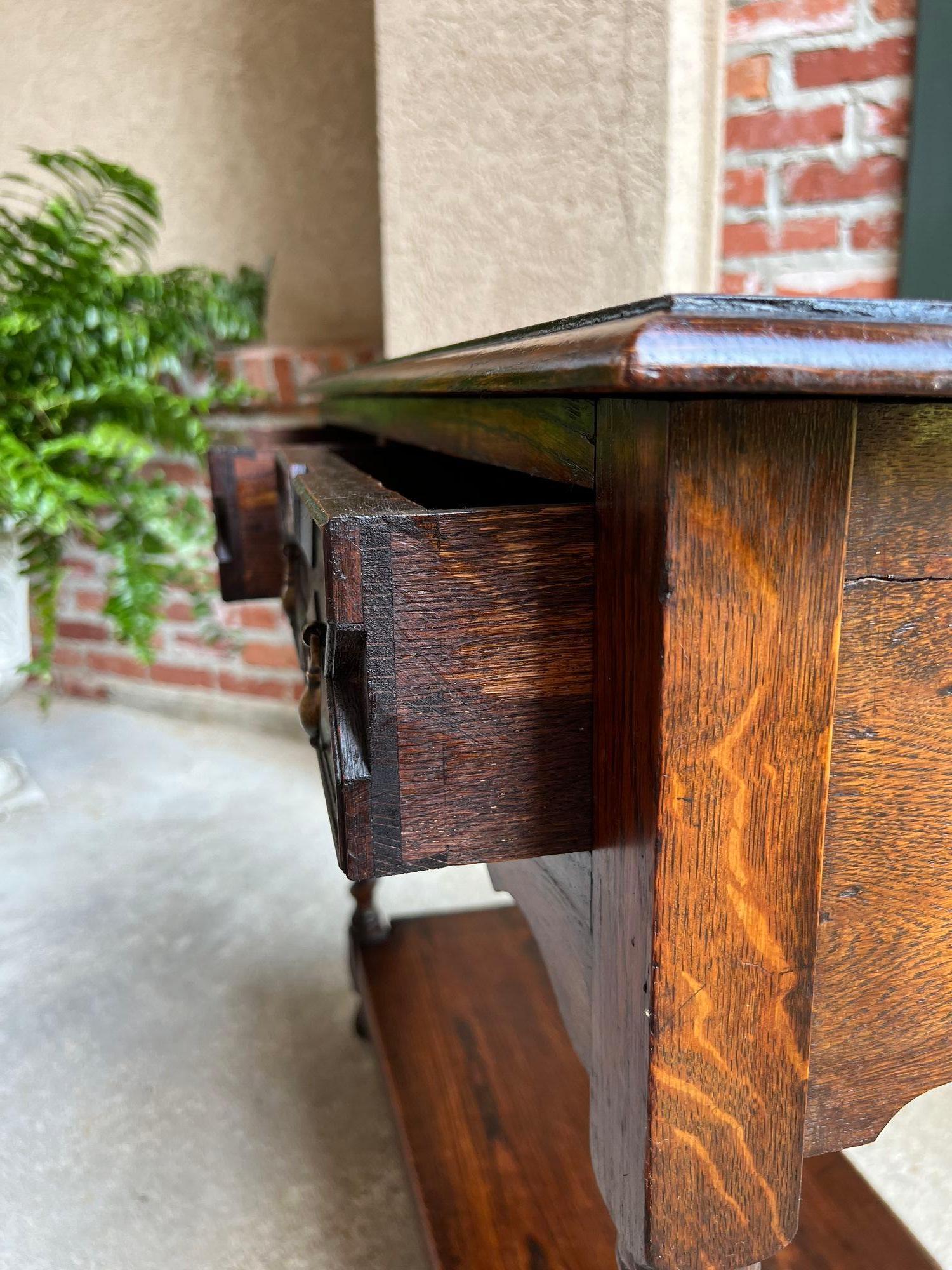 Antique English Oak Hall Sofa Table Console BARLEY TWIST Jacobean Carved Petite 14