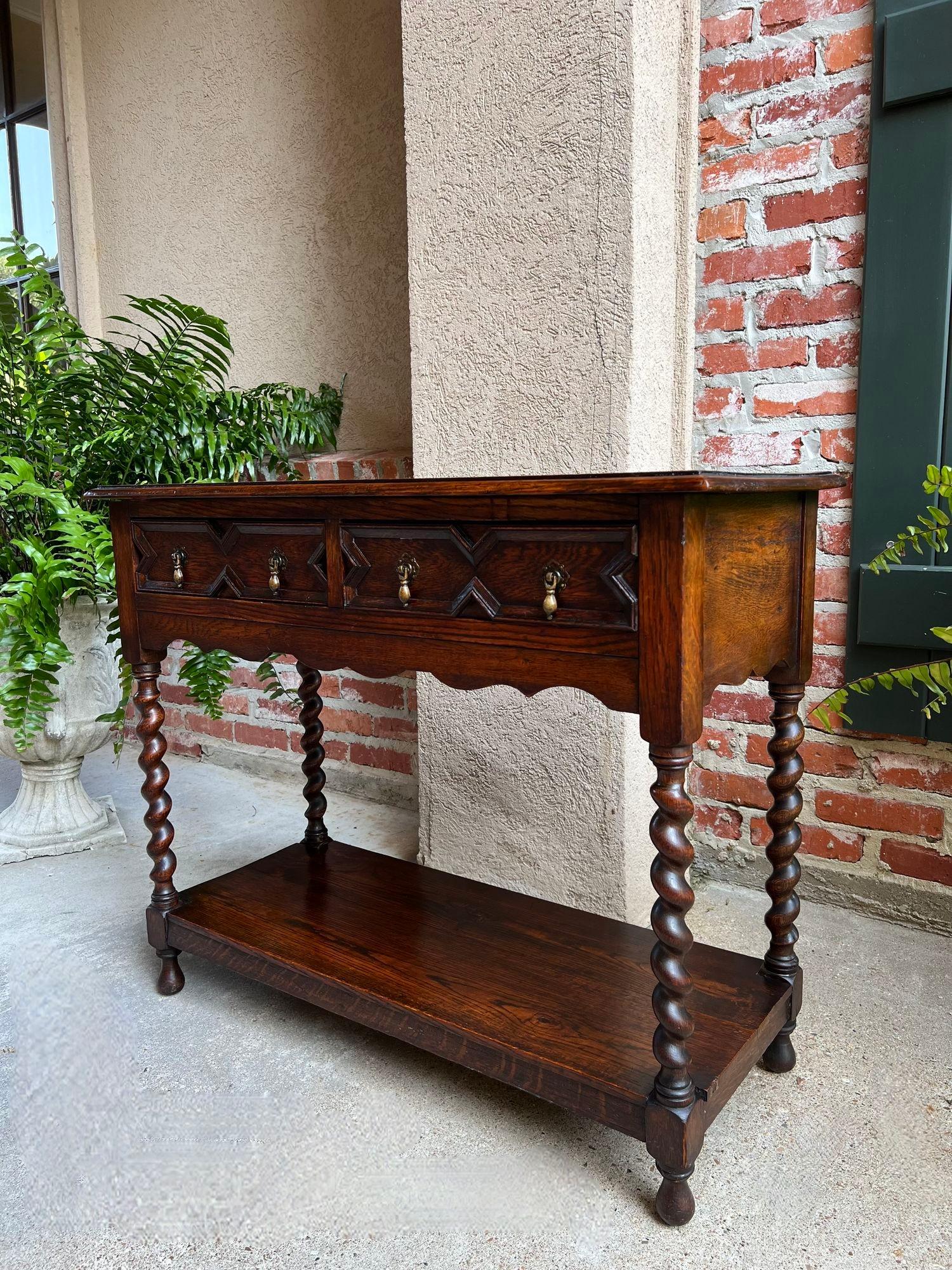 British Antique English Oak Hall Sofa Table Console BARLEY TWIST Jacobean Carved Petite