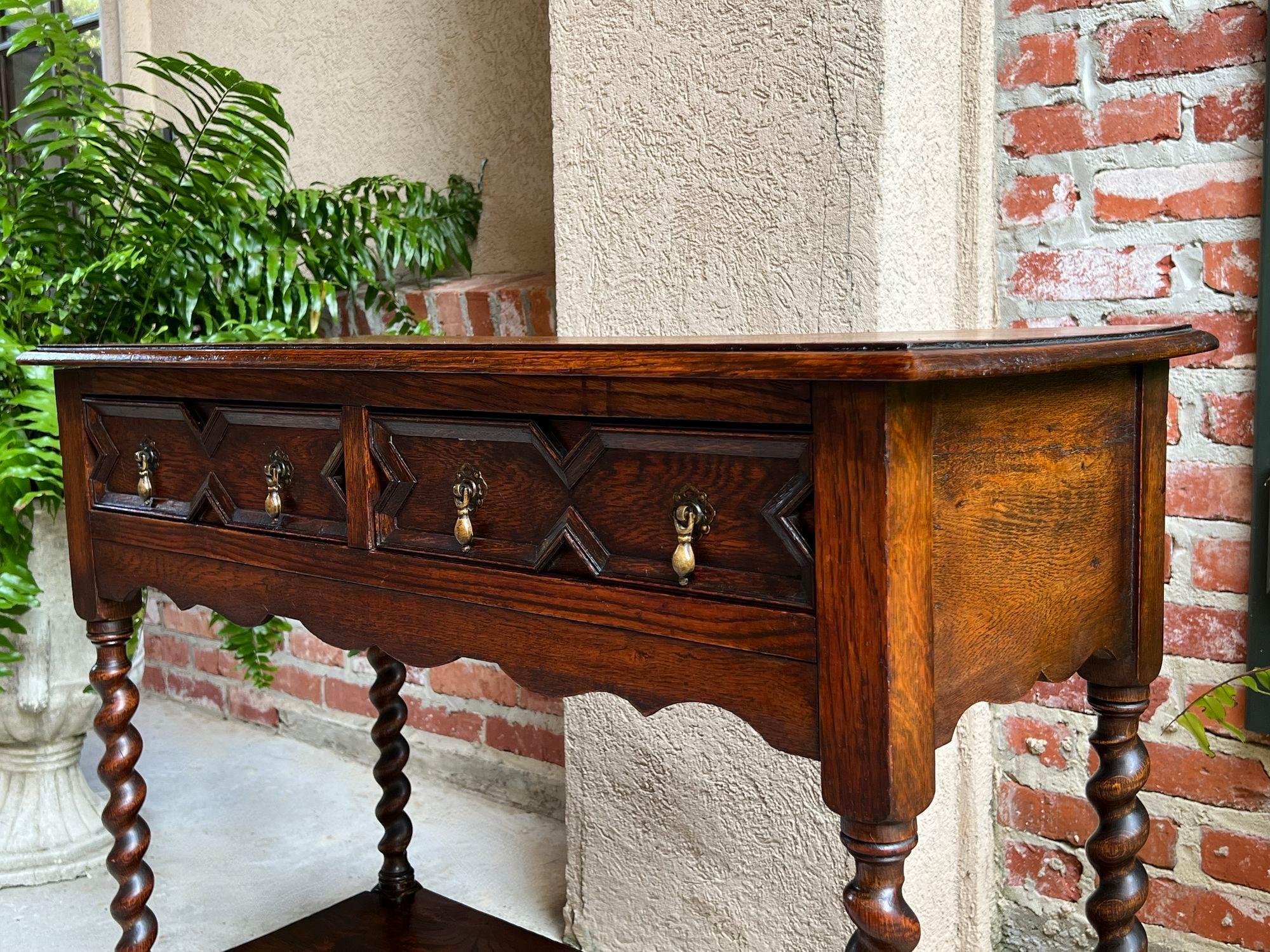 20th Century Antique English Oak Hall Sofa Table Console BARLEY TWIST Jacobean Carved Petite