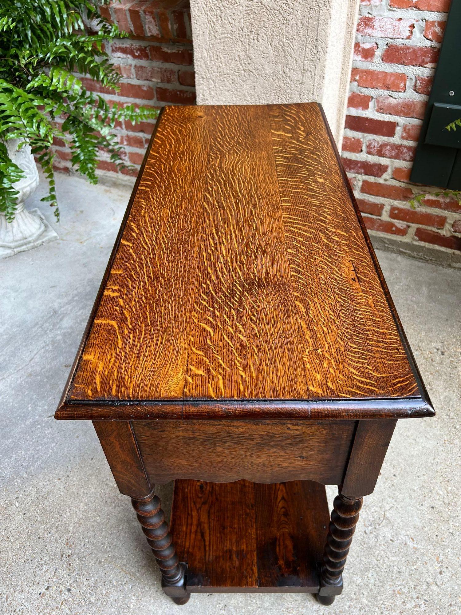 Brass Antique English Oak Hall Sofa Table Console BARLEY TWIST Jacobean Carved Petite