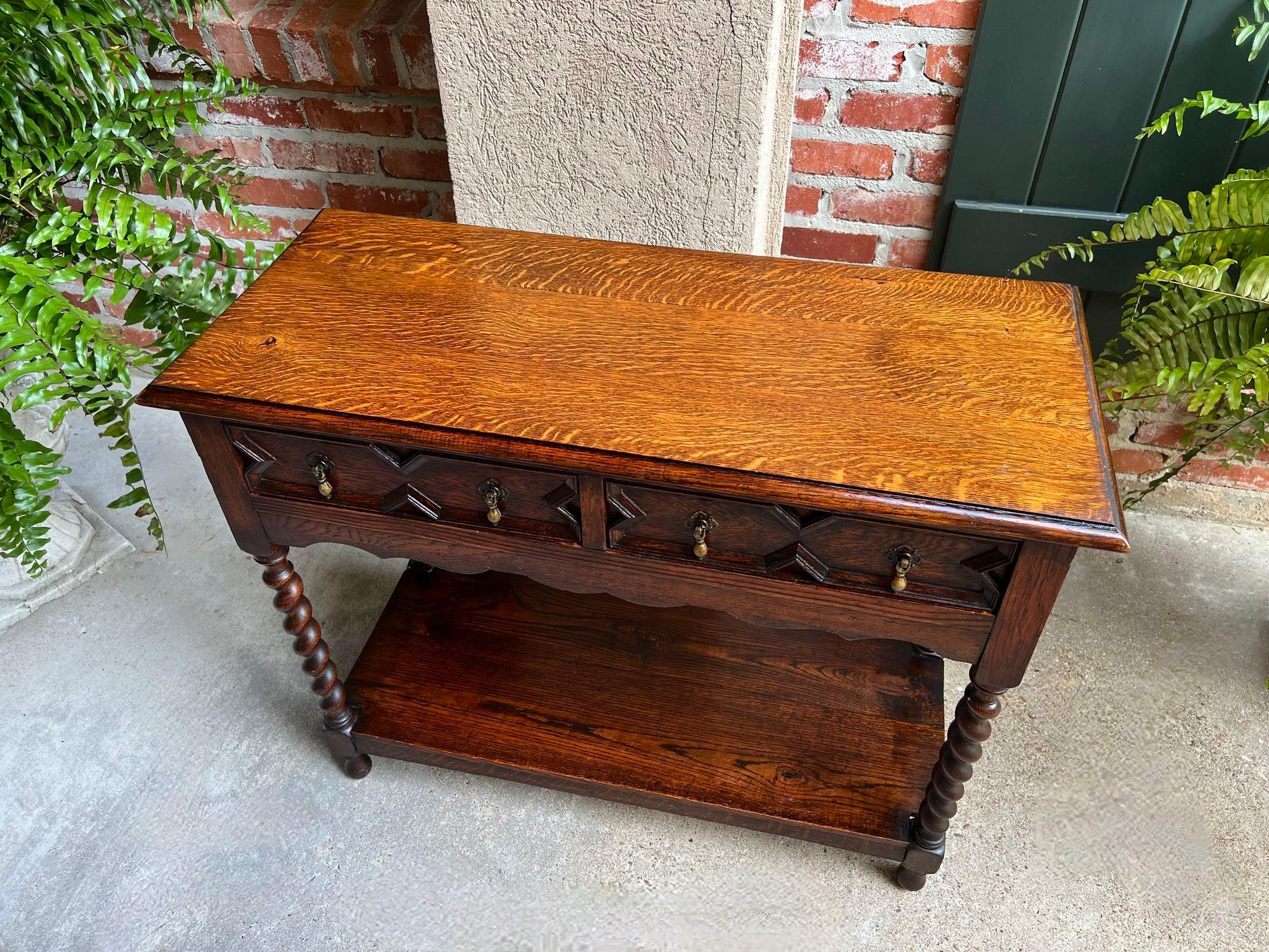 Antique English Oak Hall Sofa Table Console BARLEY TWIST Jacobean Carved Petite 1
