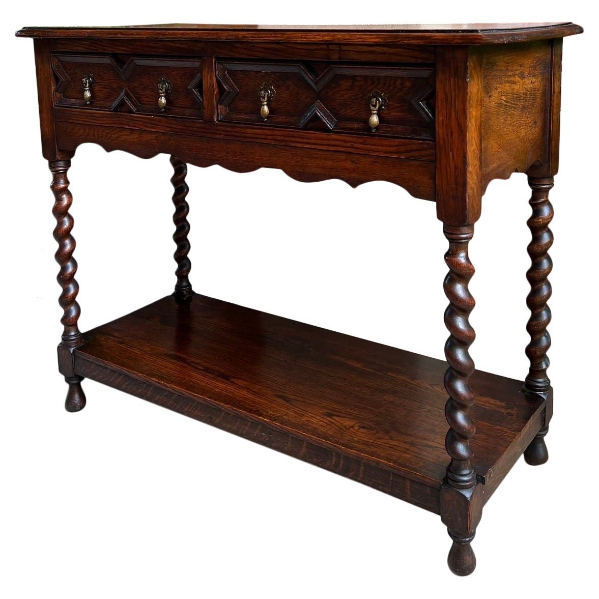 Antique English Oak Hall Sofa Table Console BARLEY TWIST Jacobean Carved Petite