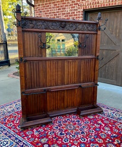 Antique English Oak Hall Tree Entry Foyer Umbrella Stand Coat Hat Rack w Mirror