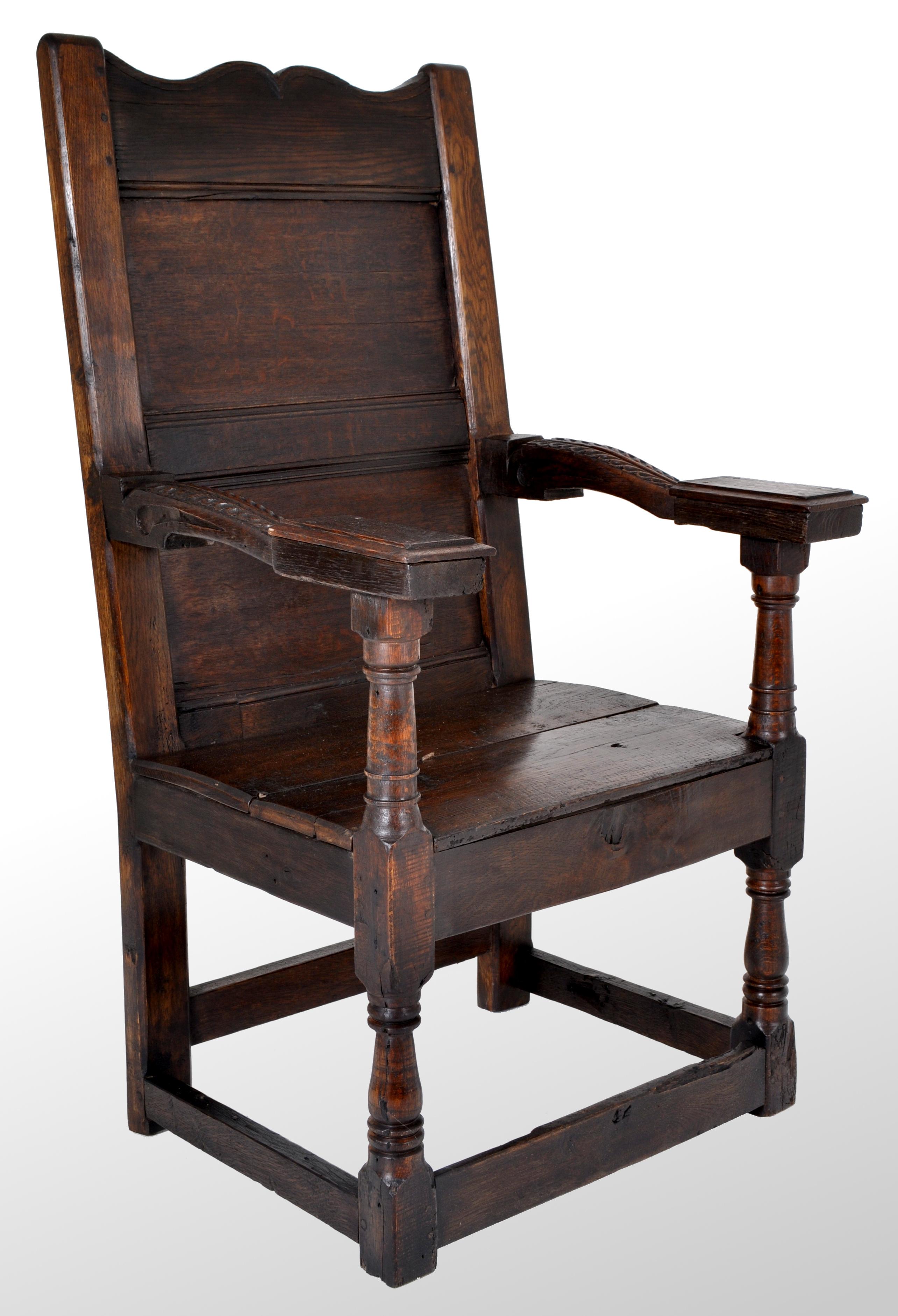 Antique English Oak Jacobean Commonwealth Period Wainscot Armchair, circa 1650 In Good Condition In Portland, OR