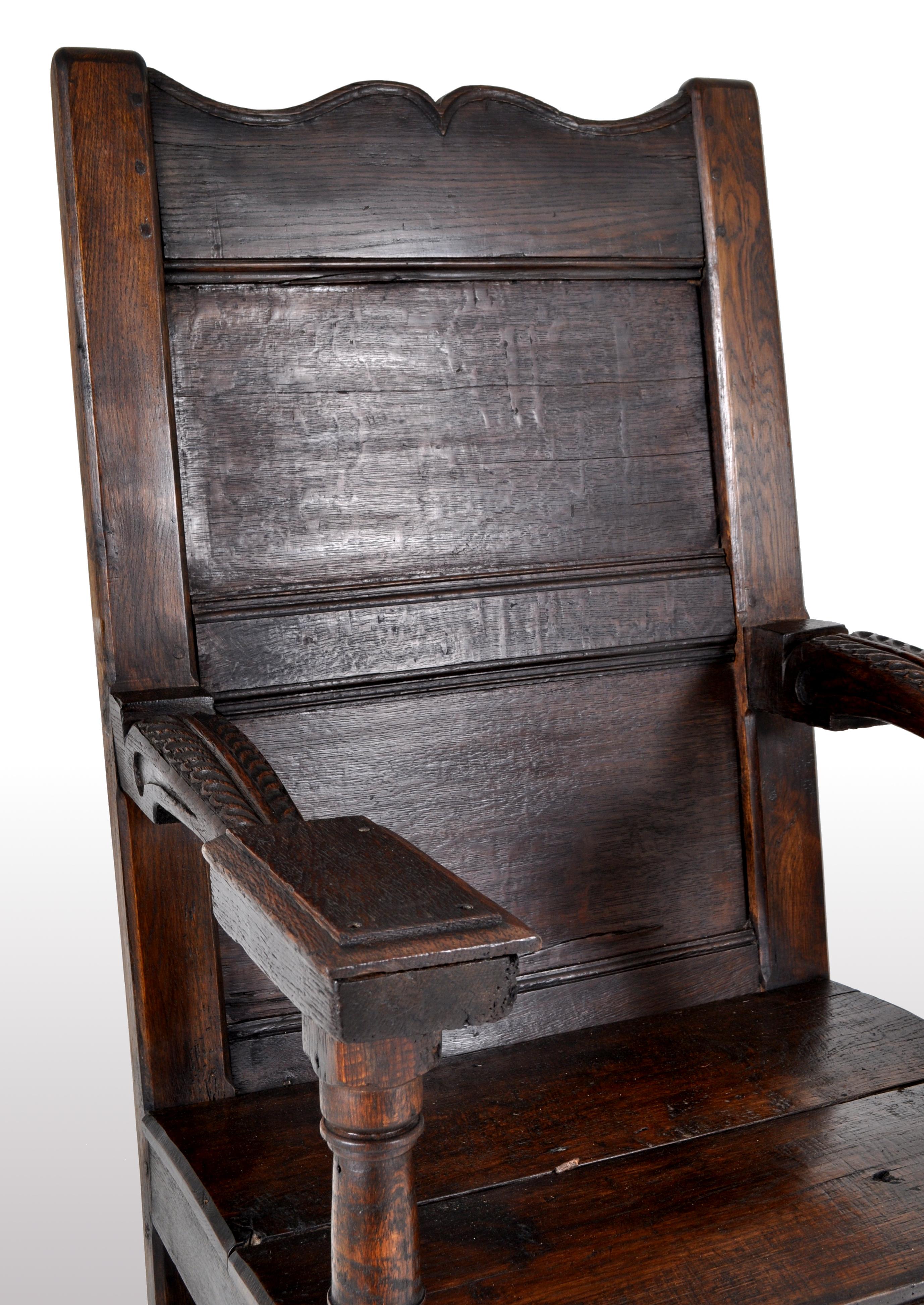 Antique English Oak Jacobean Commonwealth Period Wainscot Armchair, circa 1650 1