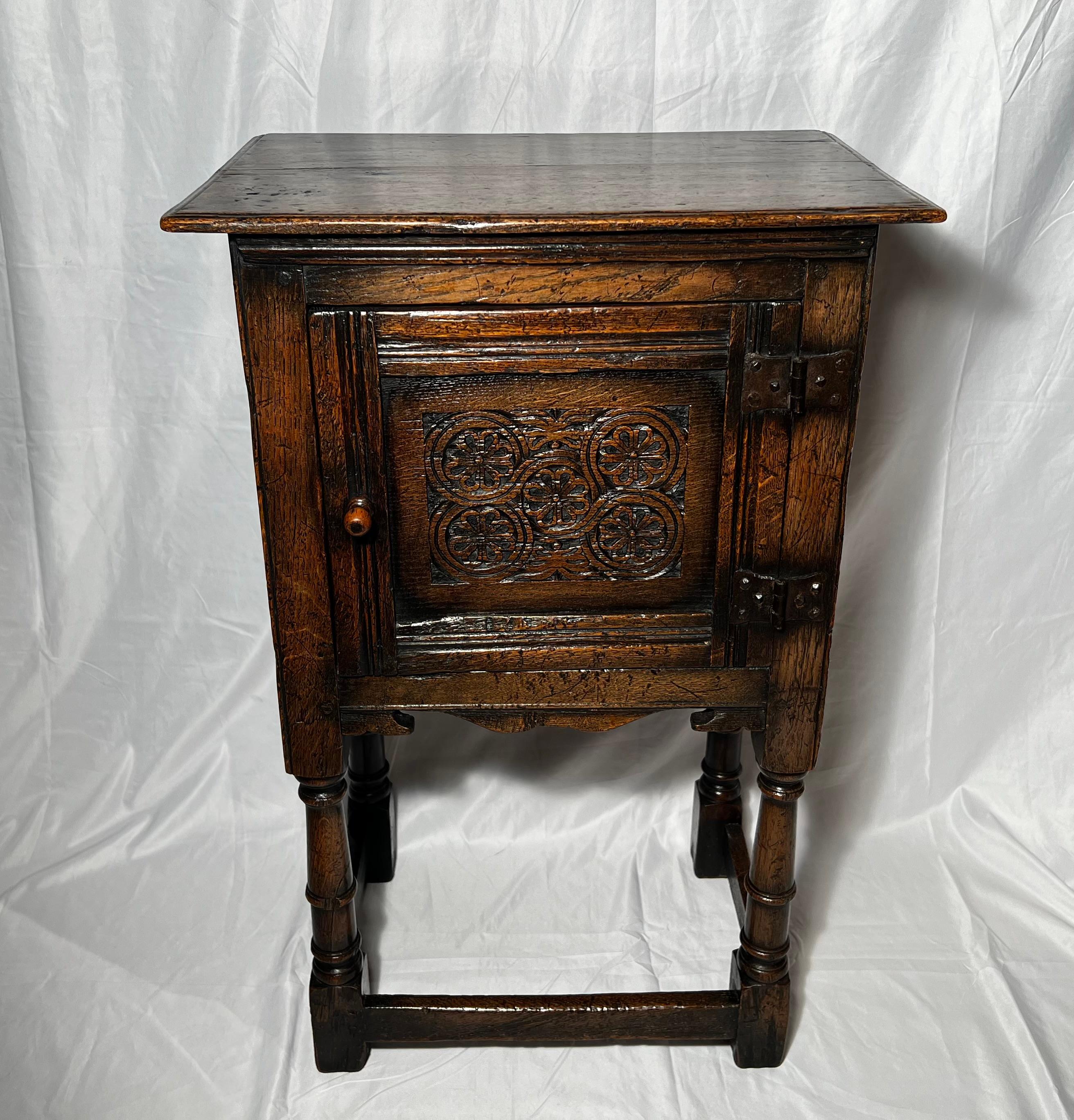 Antique English oak Jacobean small cabinet.