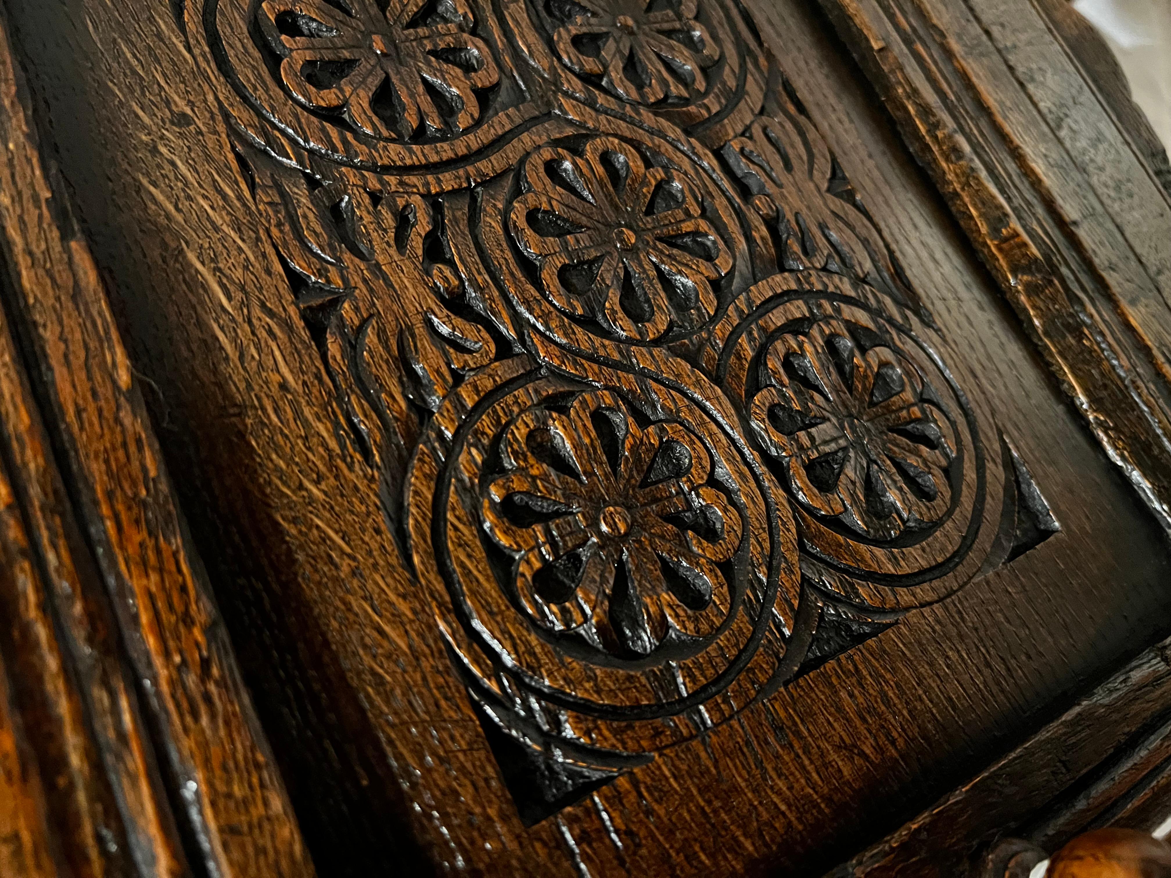 Antique English Oak Jacobean Small Cabinet 1