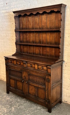 Antique English Oak Jacobean Style Two-Piece Hutch