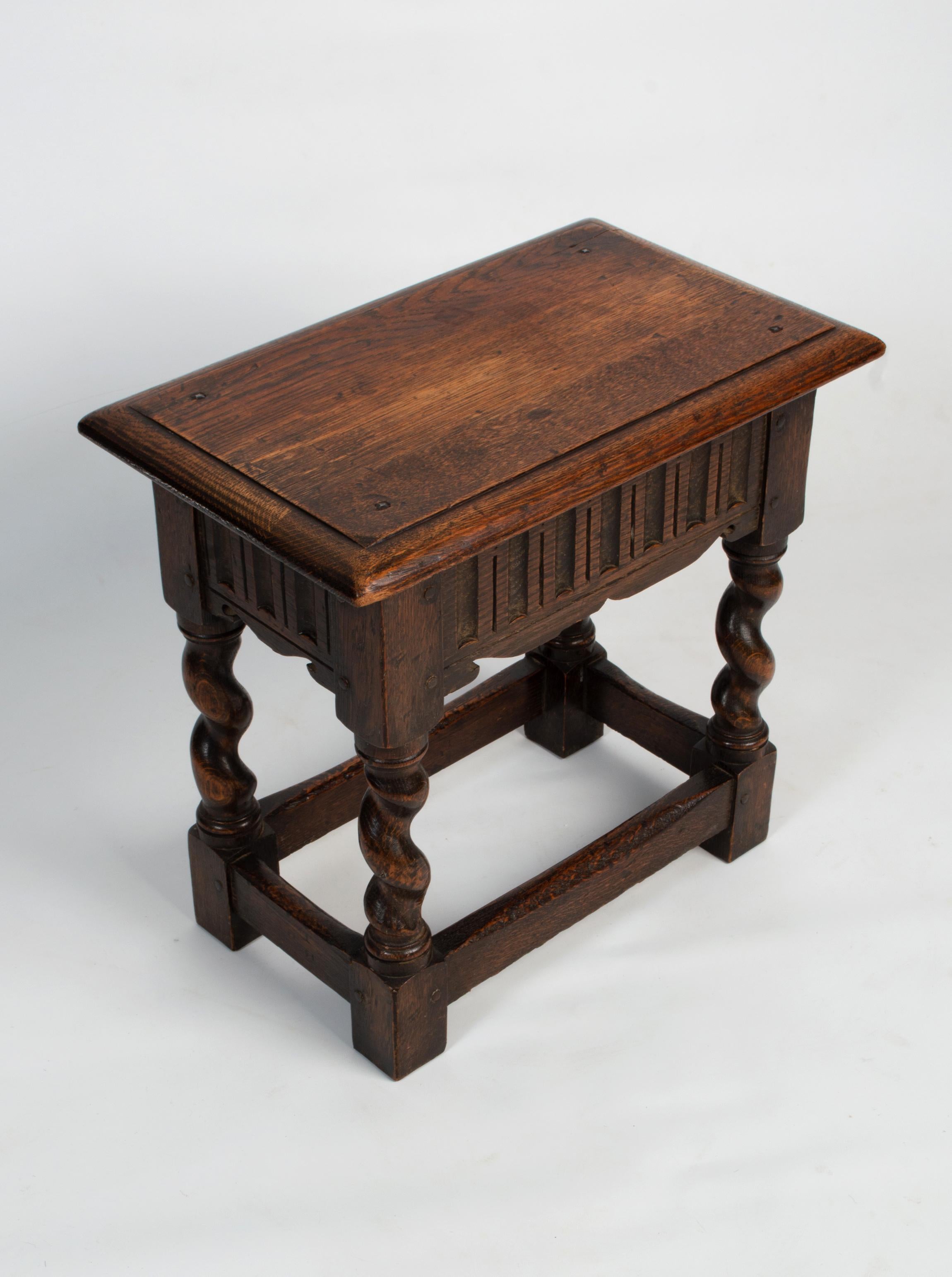 19th Century Antique English Oak James Shoolbred & Co. Joint Stool For Sale