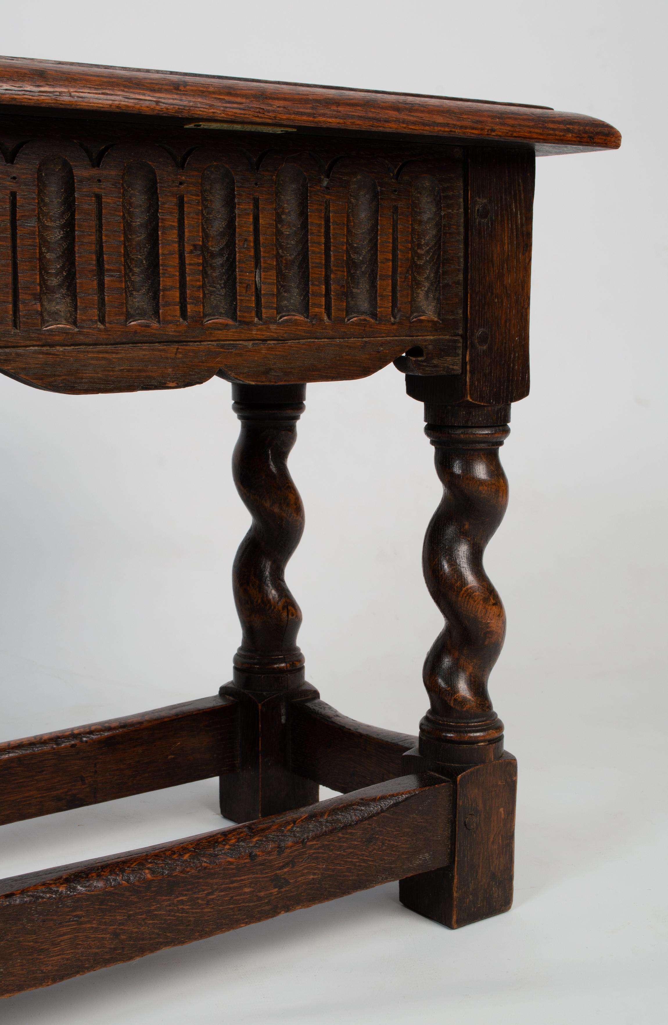 Antique English Oak James Shoolbred & Co. Joint Stool For Sale 1