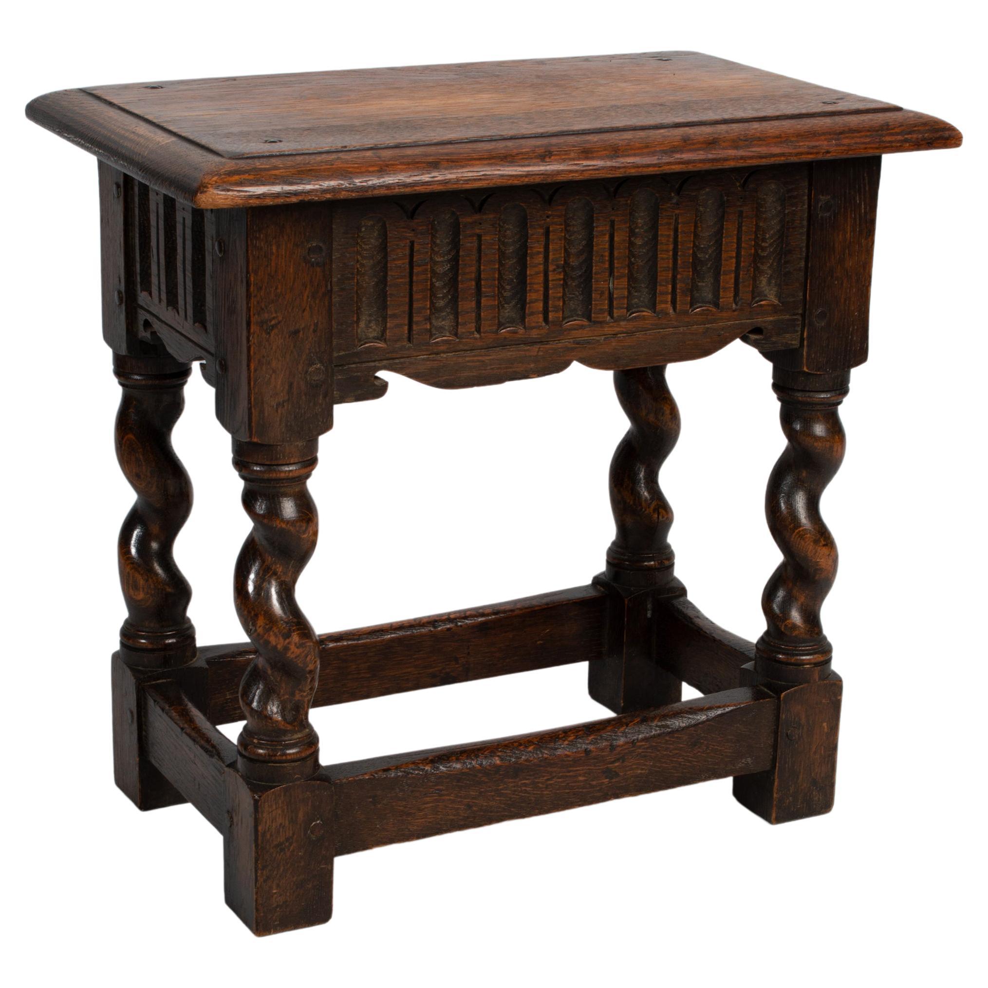 Antique English Oak James Shoolbred & Co. Joint Stool For Sale