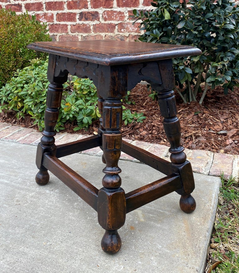 Antique English Oak Joint Stool Footstool Bench Pegged Turned Post c ...