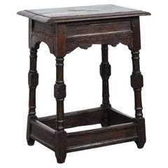 Antique English oak joint stool from the 18th century