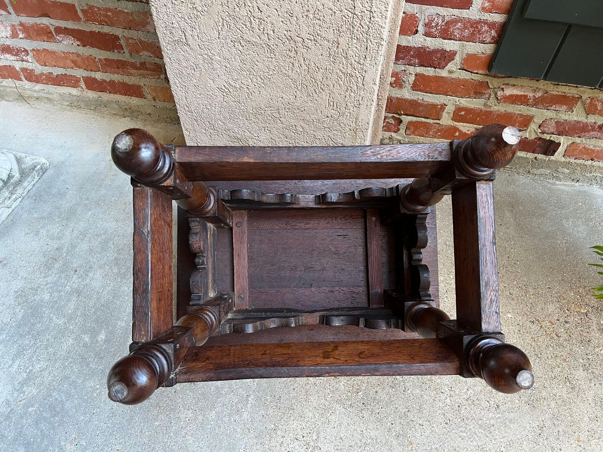 Antique English Oak Joint Stool Pegged Bench Side Table Carved Jacobean c1850 7