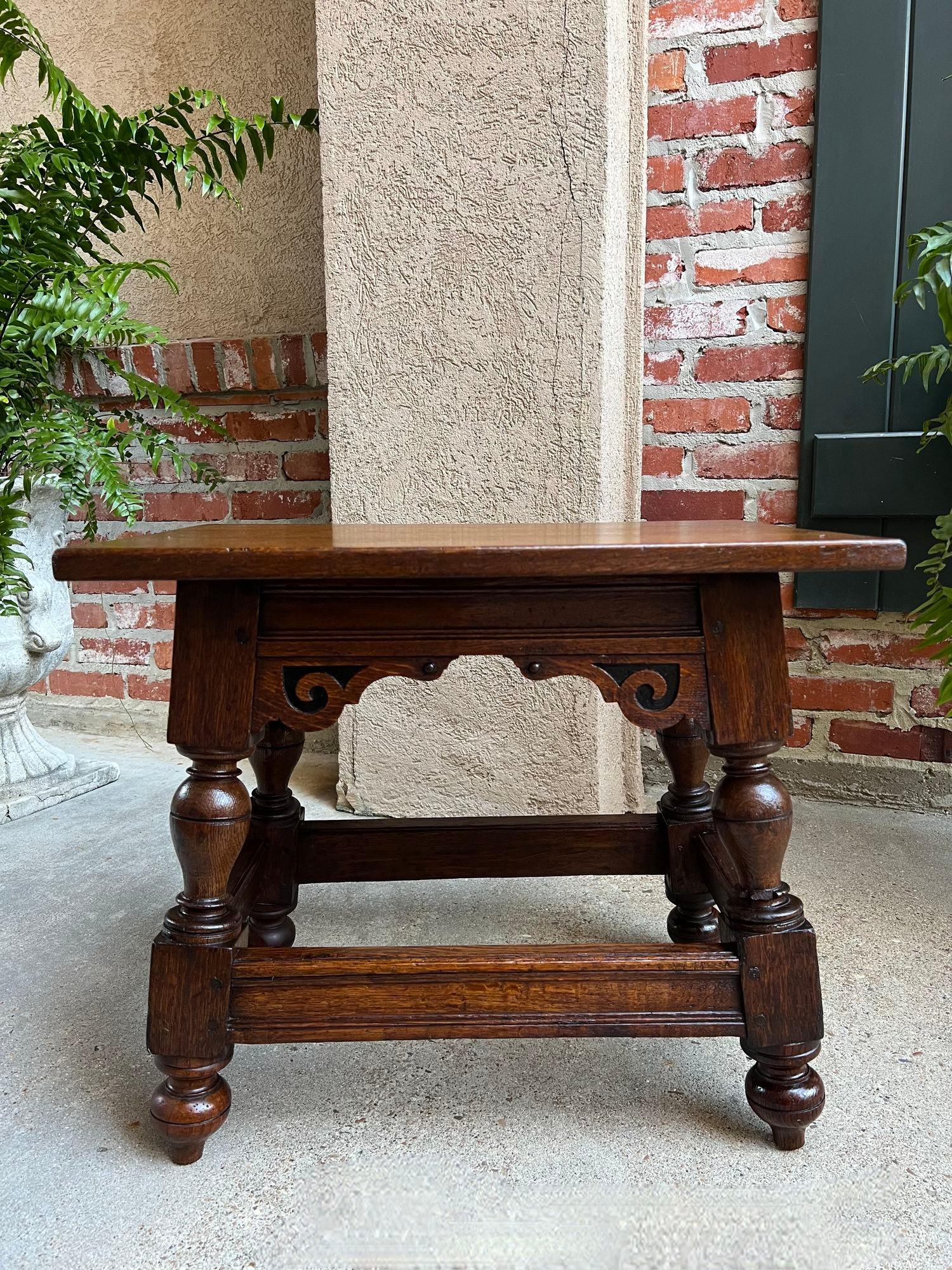 Antique English Oak Joint Stool Pegged Bench Side Table Carved Jacobean c1850 8