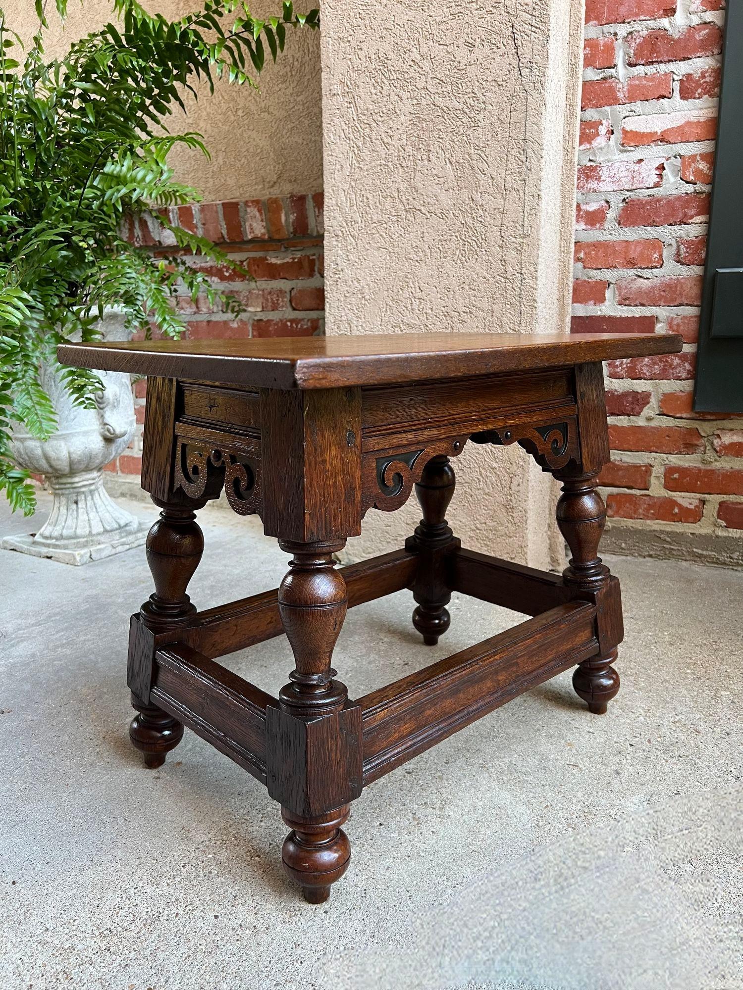 Antique English Oak Joint Stool Pegged Bench Side Table Carved Jacobean c1850 9