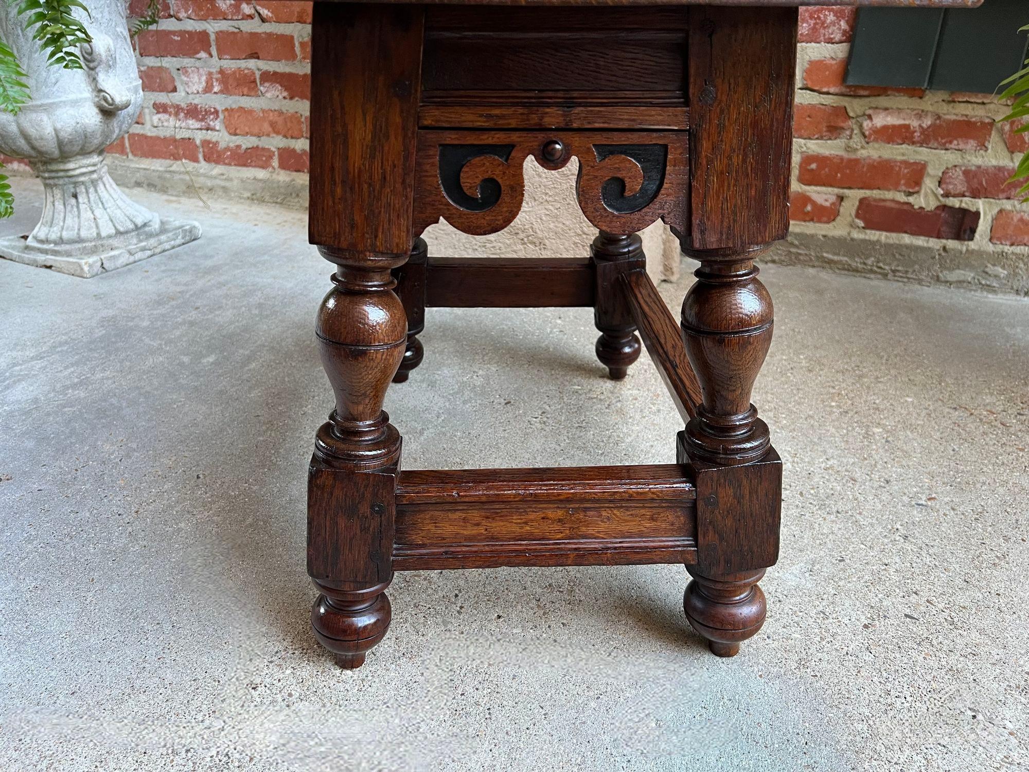 Antique English Oak Joint Stool Pegged Bench Side Table Carved Jacobean c1850 11