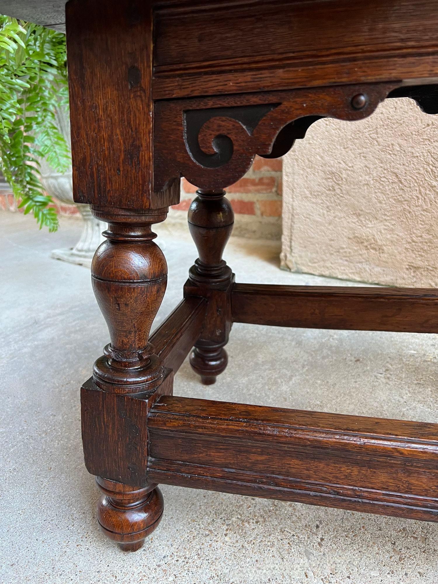 Antique English Oak Joint Stool Pegged Bench Side Table Carved Jacobean c1850 12