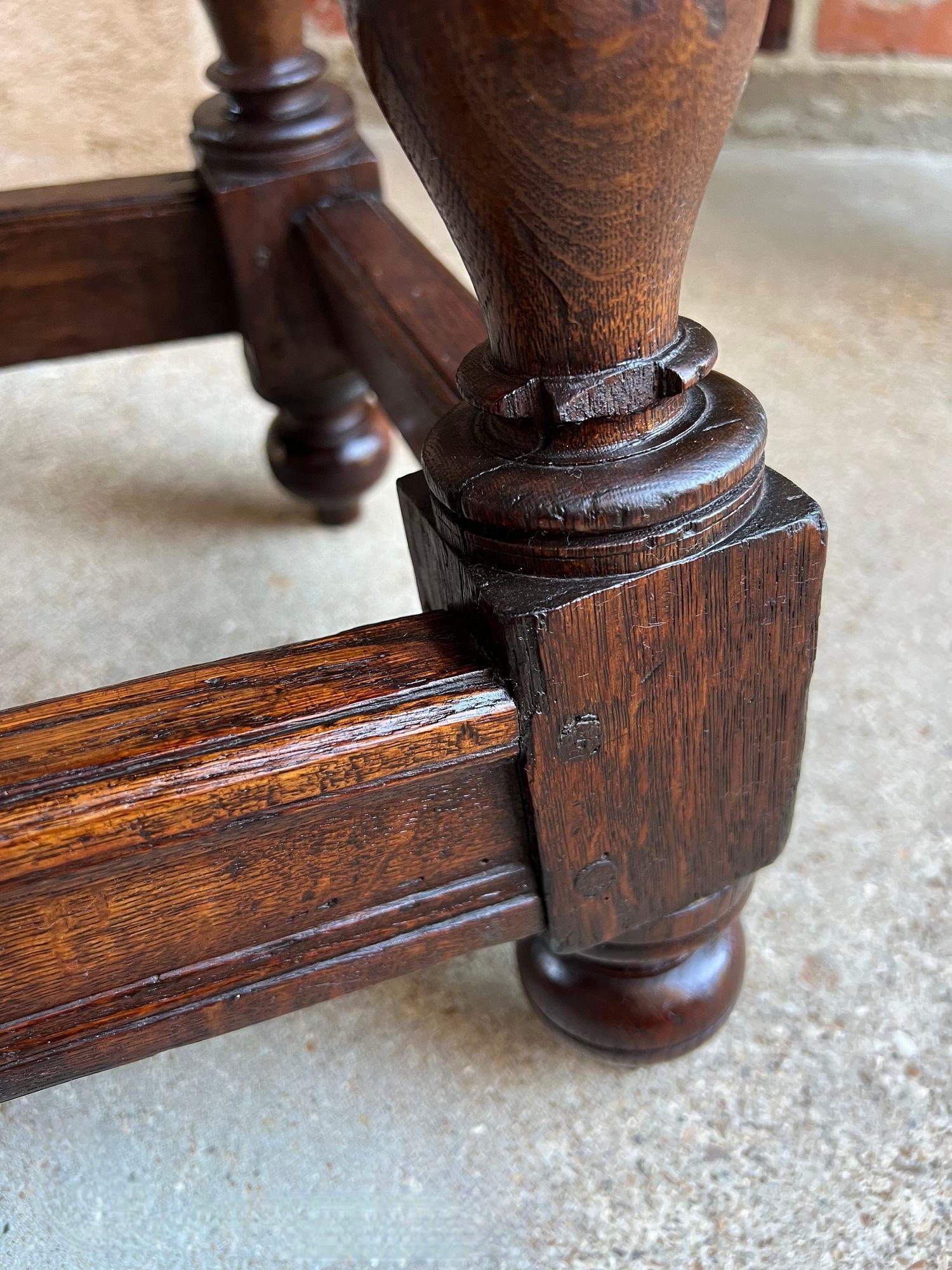 Antique English Oak Joint Stool Pegged Bench Side Table Carved Jacobean c1850 13
