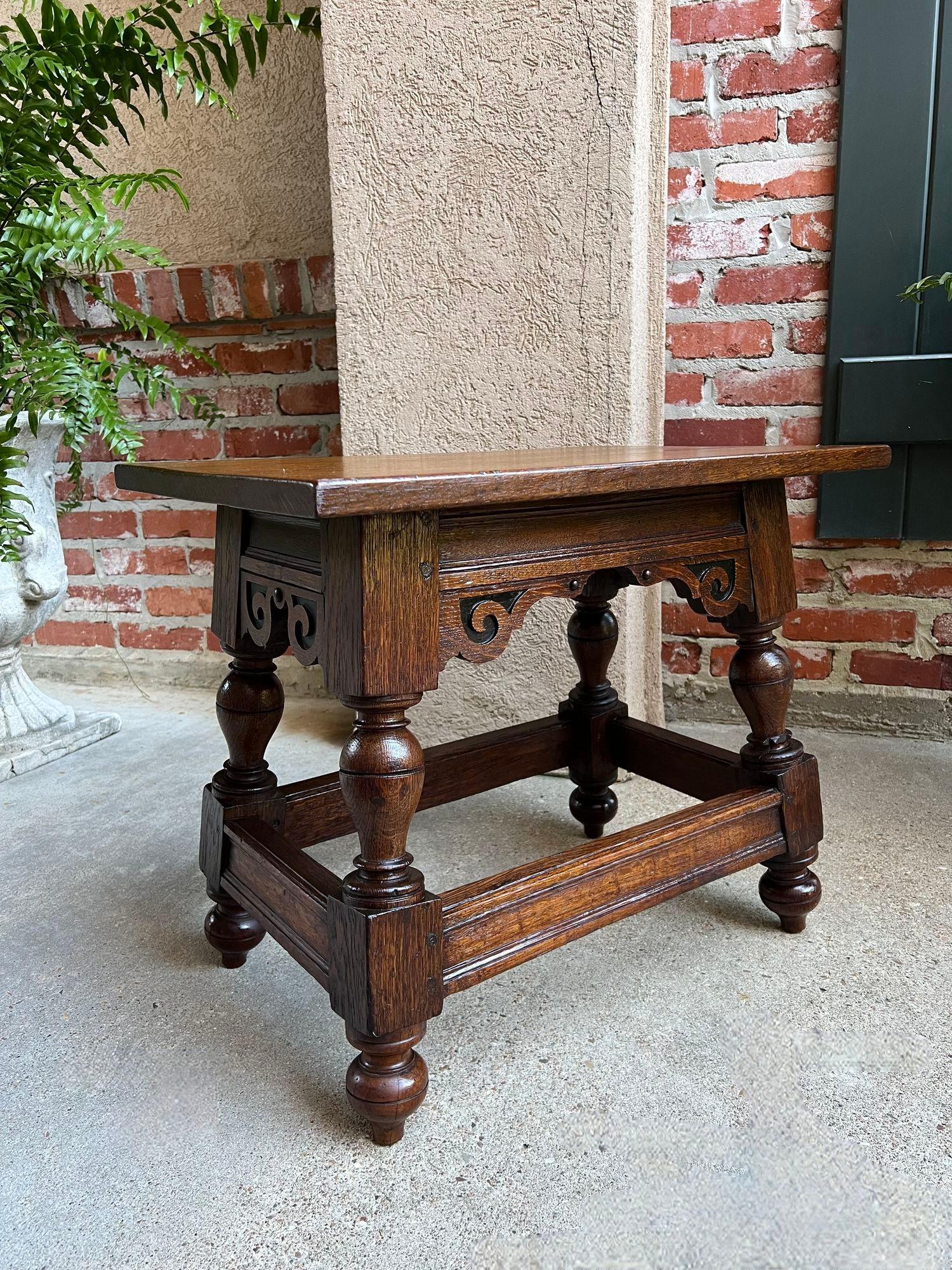 Antique English Oak Joint Stool Pegged Bench Side Table Carved Jacobean c1850 .

Direct from England, a classic English pegged joint stool, one of our most requested antiques! These stools or benches are perfect little occasional pieces, whether at