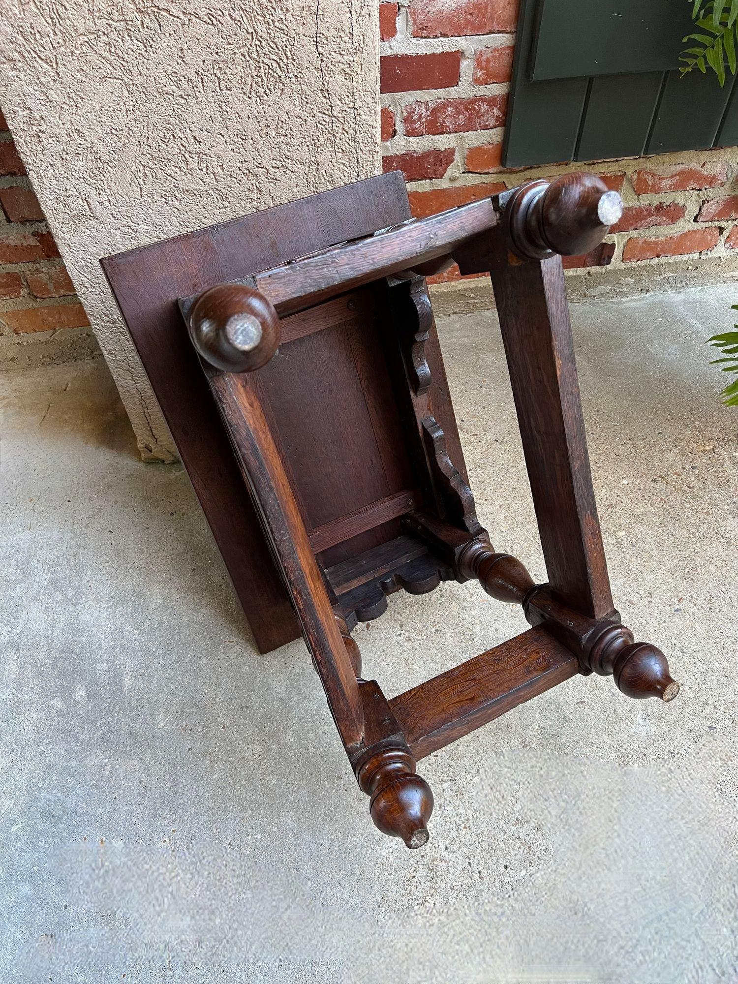 Antique English Oak Joint Stool Pegged Bench Side Table Carved Jacobean c1850 15
