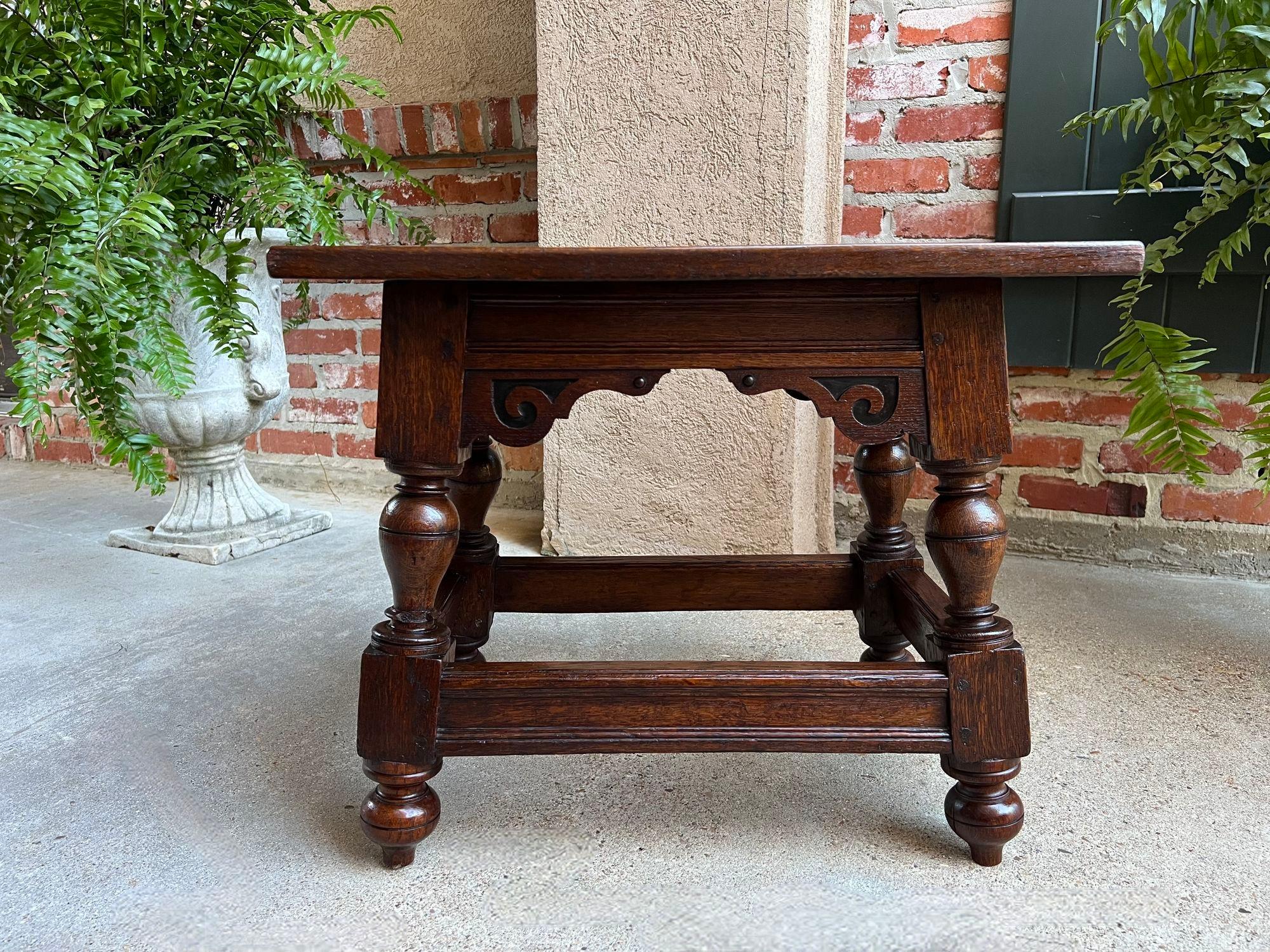 Mid-19th Century Antique English Oak Joint Stool Pegged Bench Side Table Carved Jacobean c1850