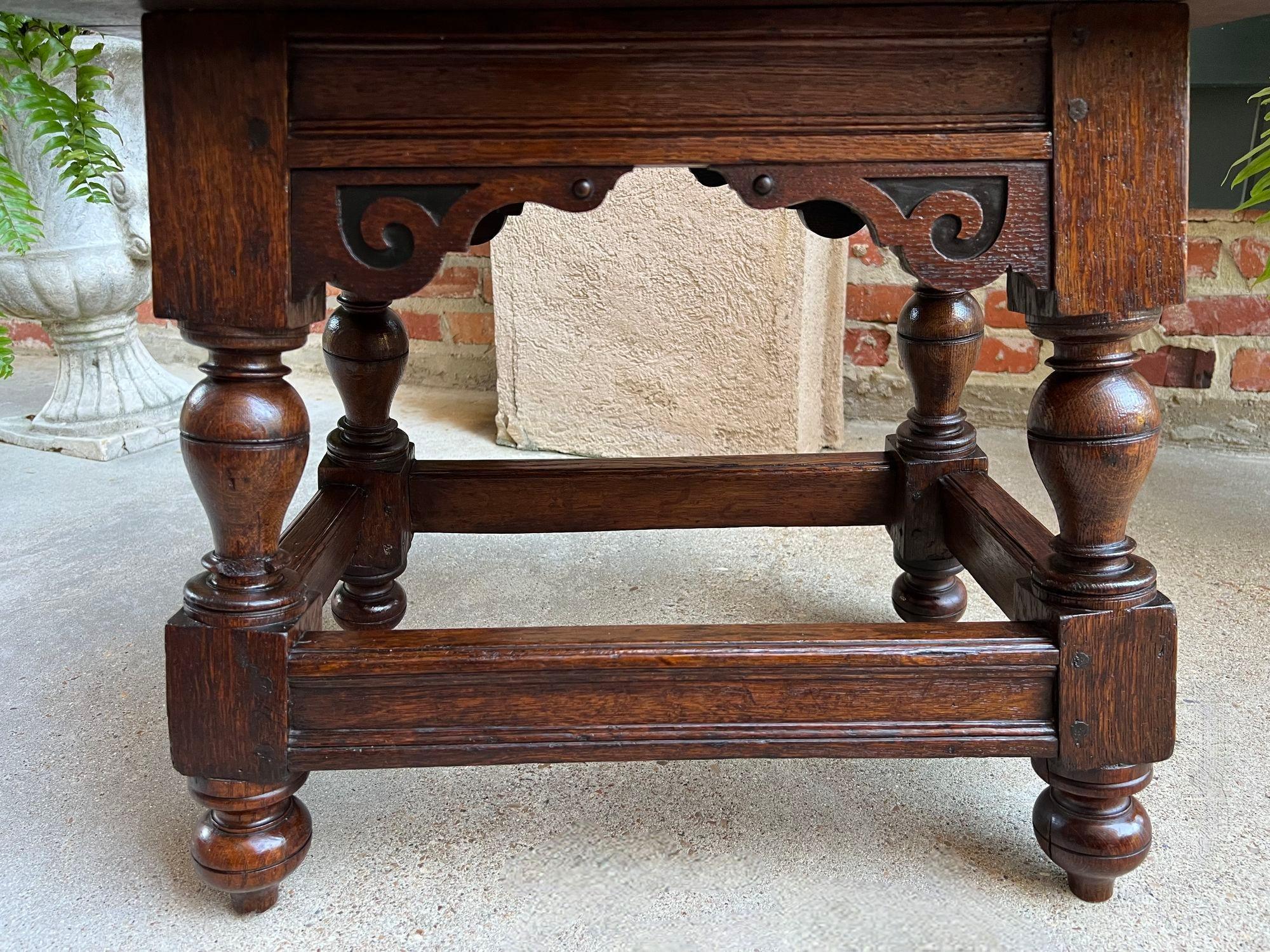 Antique English Oak Joint Stool Pegged Bench Side Table Carved Jacobean c1850 1