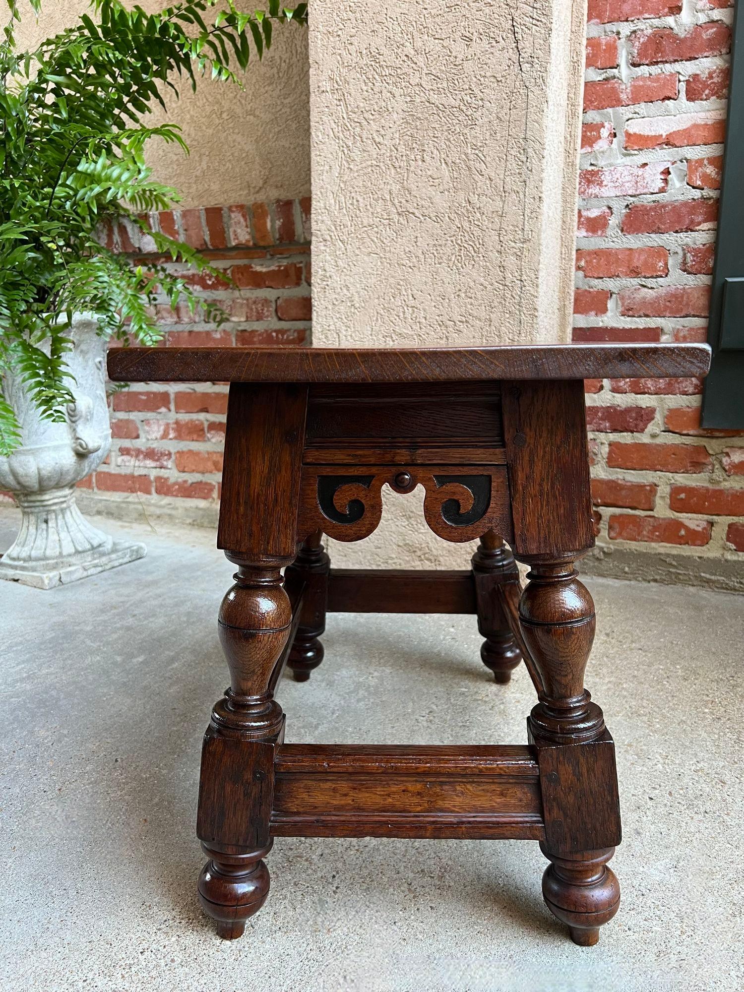 Antique English Oak Joint Stool Pegged Bench Side Table Carved Jacobean c1850 2