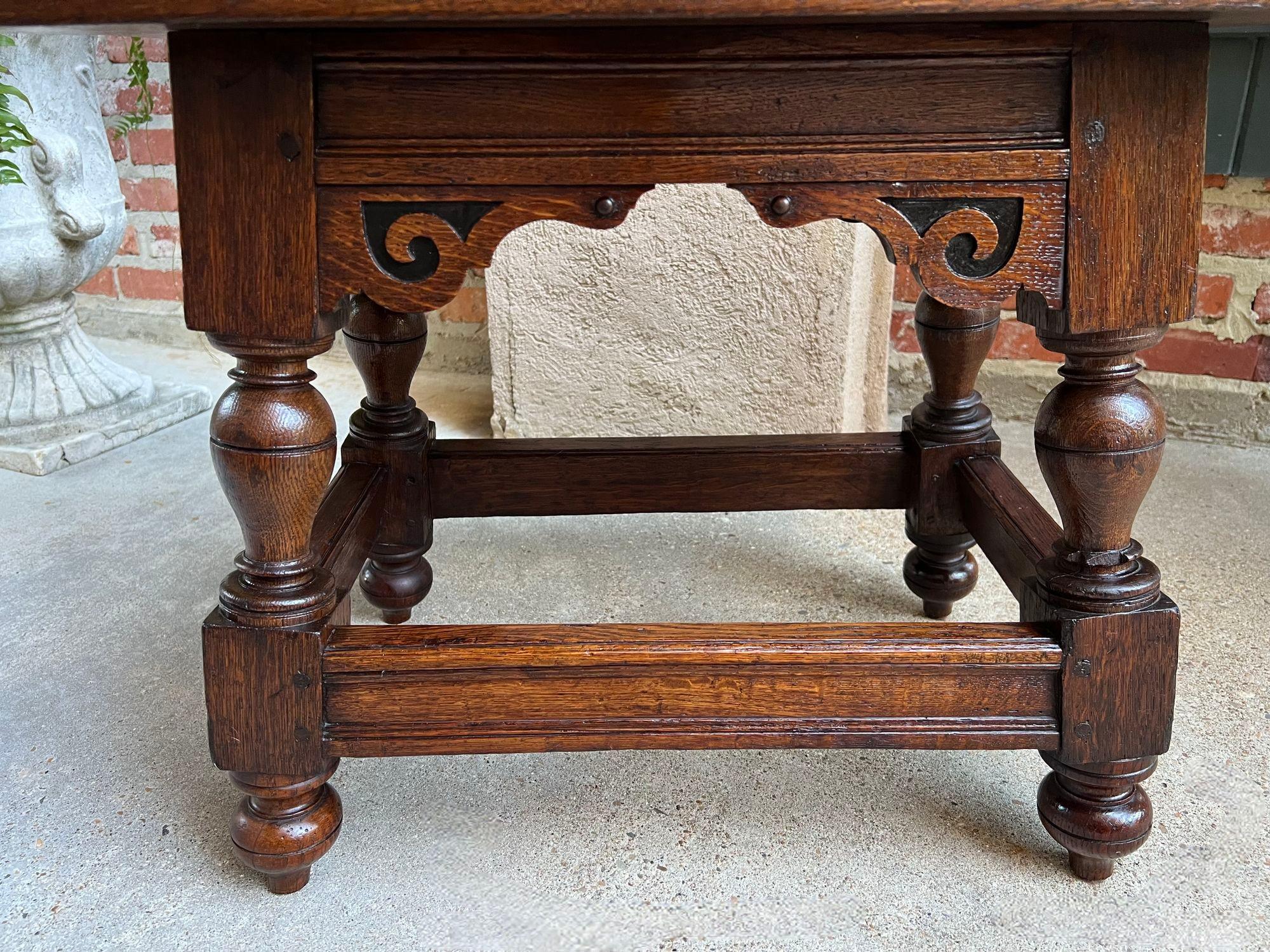 Antique English Oak Joint Stool Pegged Bench Side Table Carved Jacobean c1850 3