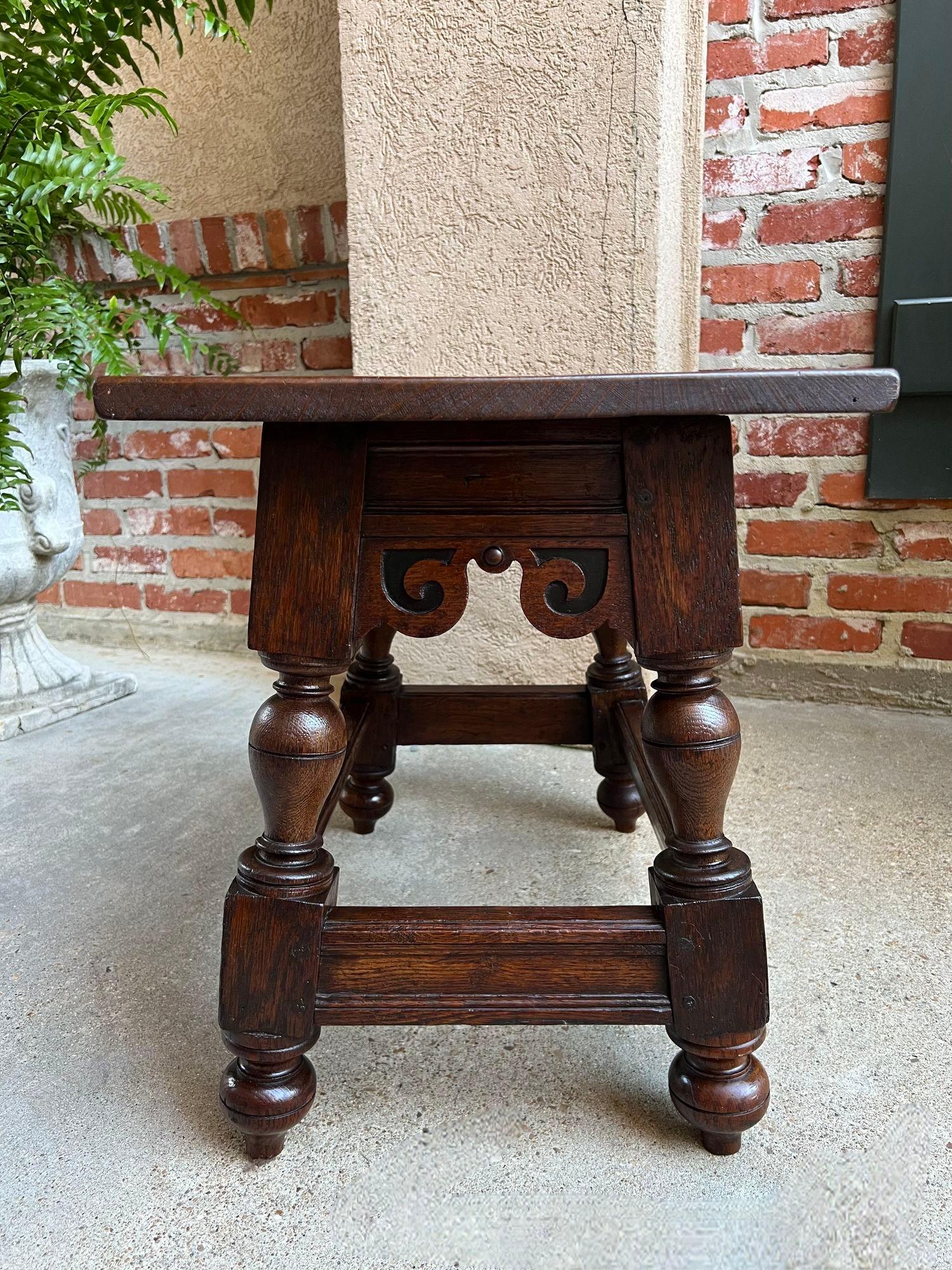 Antique English Oak Joint Stool Pegged Bench Side Table Carved Jacobean c1850 4