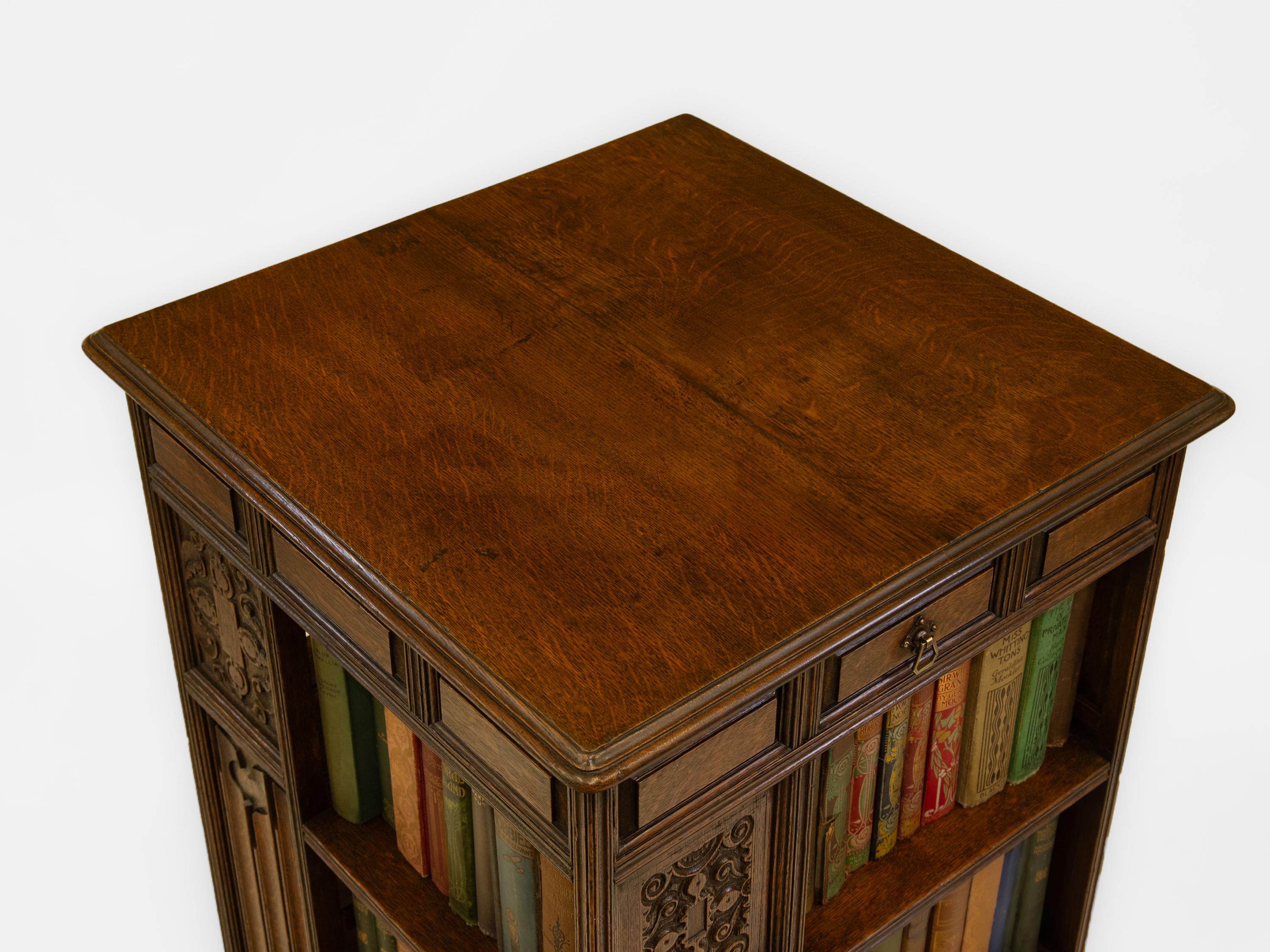 Antique English Oak Large Revolving Bookcase Colman's Mustard Family Provenance For Sale 9