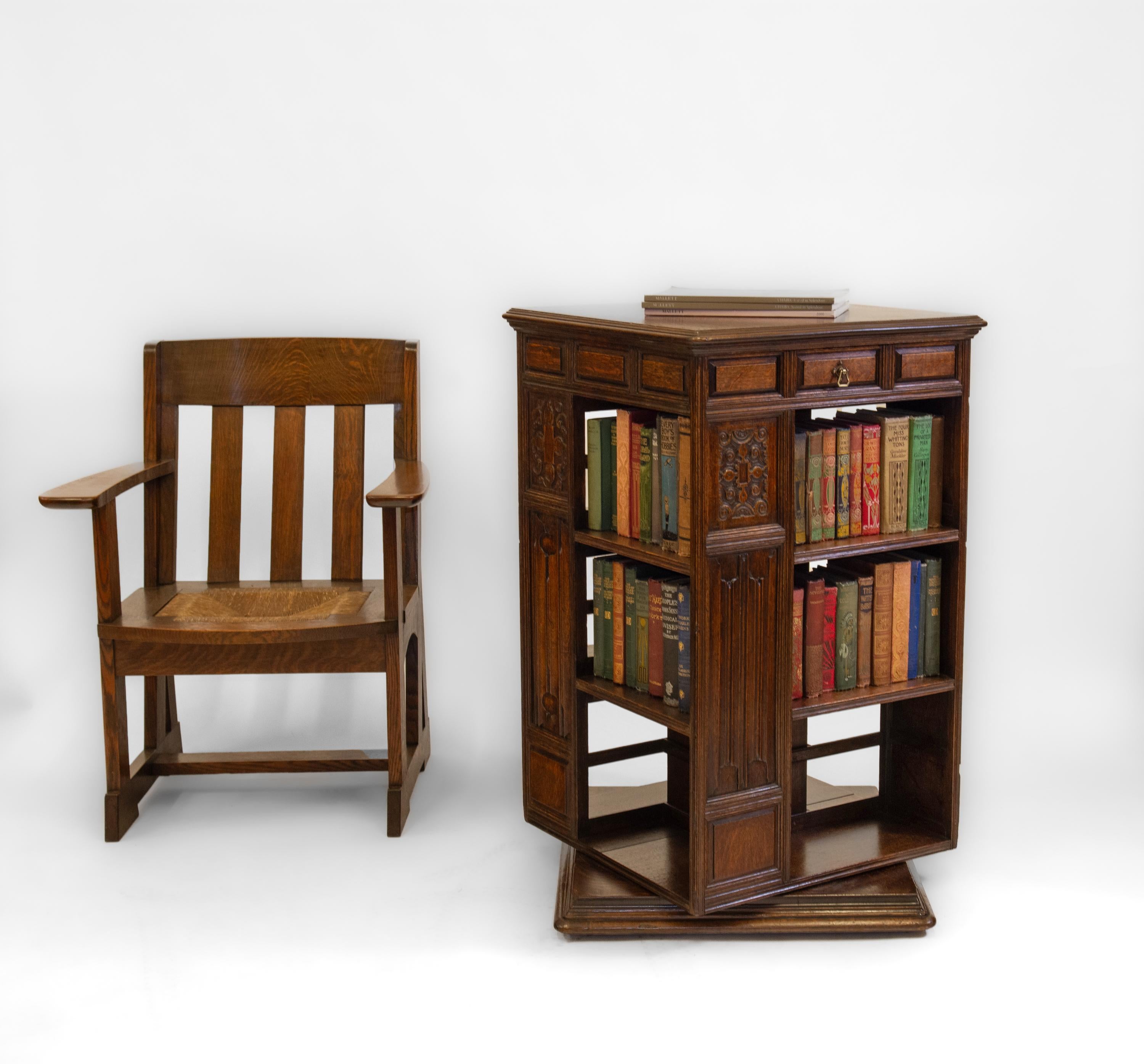 Hand-Carved Antique English Oak Large Revolving Bookcase Colman's Mustard Family Provenance For Sale