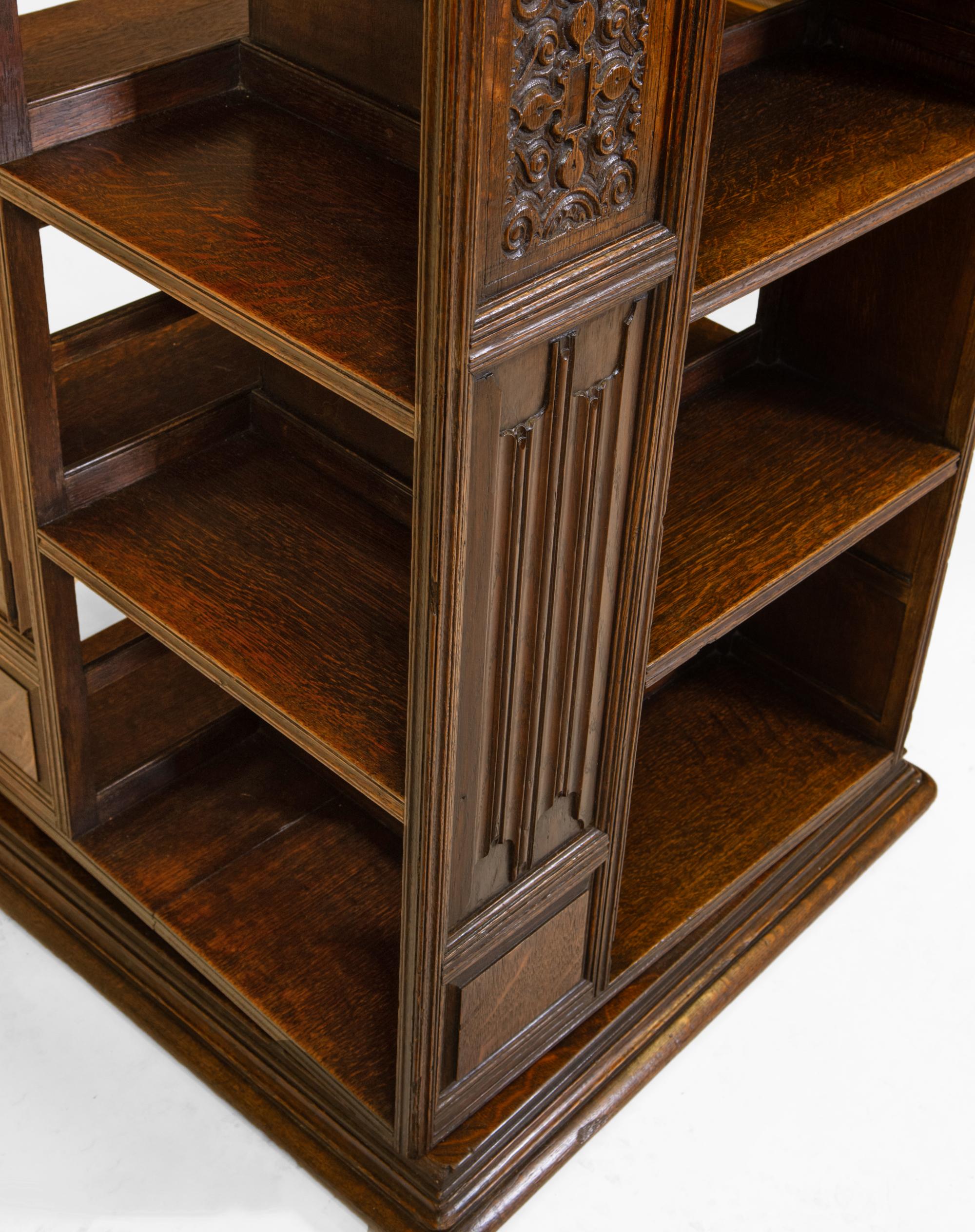 Antique English Oak Large Revolving Bookcase Colman's Mustard Family Provenance In Good Condition For Sale In Norwich, GB