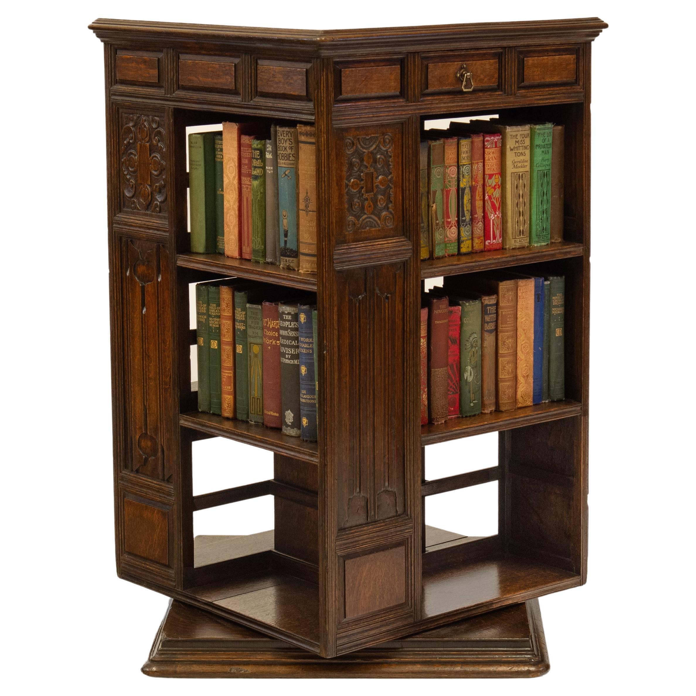 Antique English Oak Large Revolving Bookcase Colman's Mustard Family Provenance For Sale