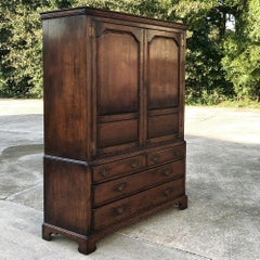 Antique English Oak Linen Press Cabinet