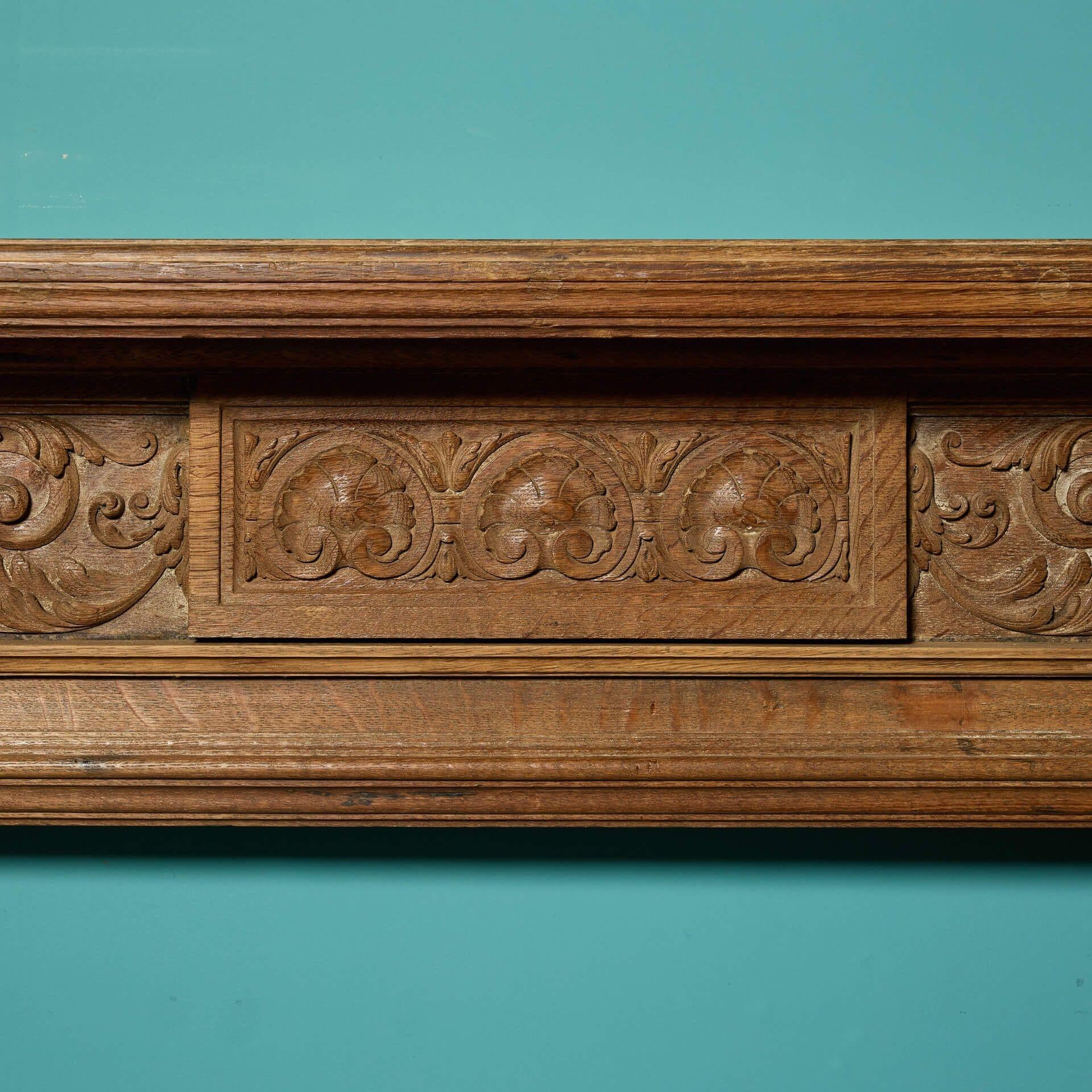 Antique English Oak Fire Surround In Fair Condition For Sale In Wormelow, Herefordshire