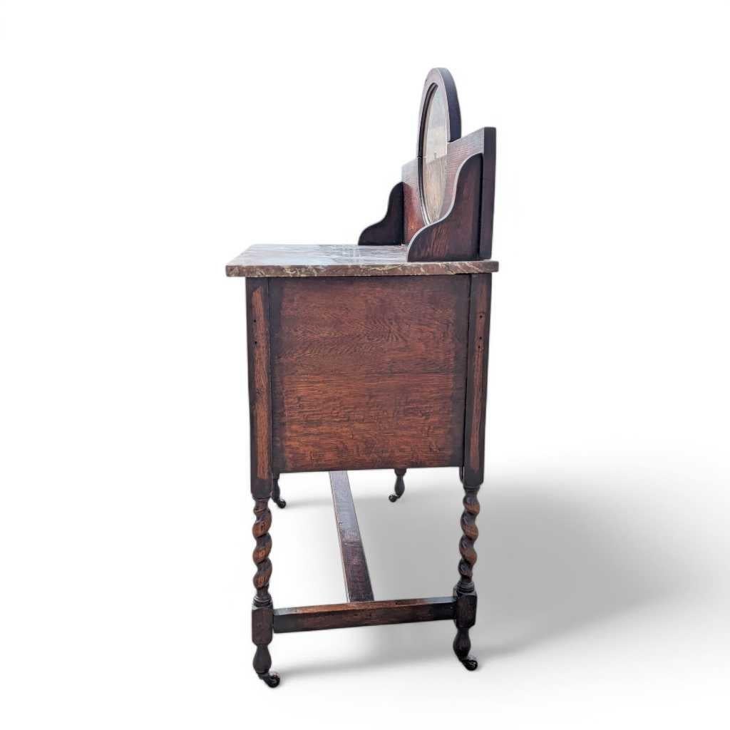 Antiguo Lavabo Inglés de Roble con Tapa de Mármol y Patas Torcidas de Cebada, c. 1900 en venta 8