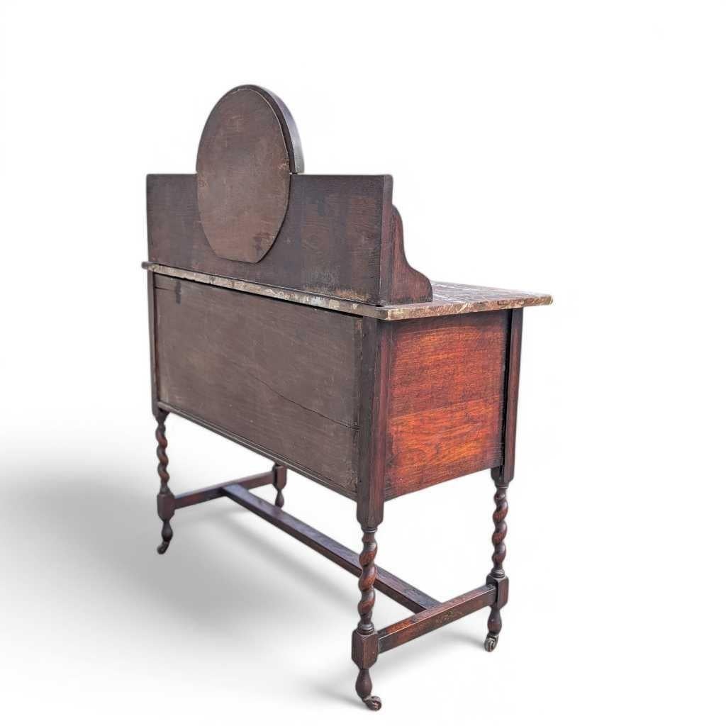 Antiguo Lavabo Inglés de Roble con Tapa de Mármol y Patas Torcidas de Cebada, c. 1900 siglo XX en venta