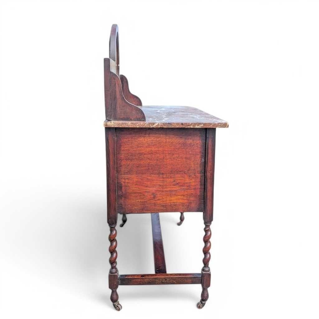 Antiguo Lavabo Inglés de Roble con Tapa de Mármol y Patas Torcidas de Cebada, c. 1900 en venta 3